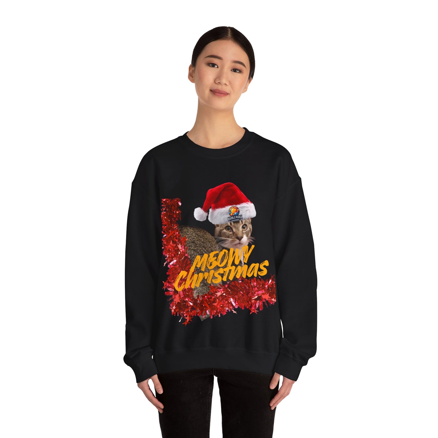 Christmas Cat Crewneck Sweatshirt — "Meowy Christmas" Holiday Sweatshirt