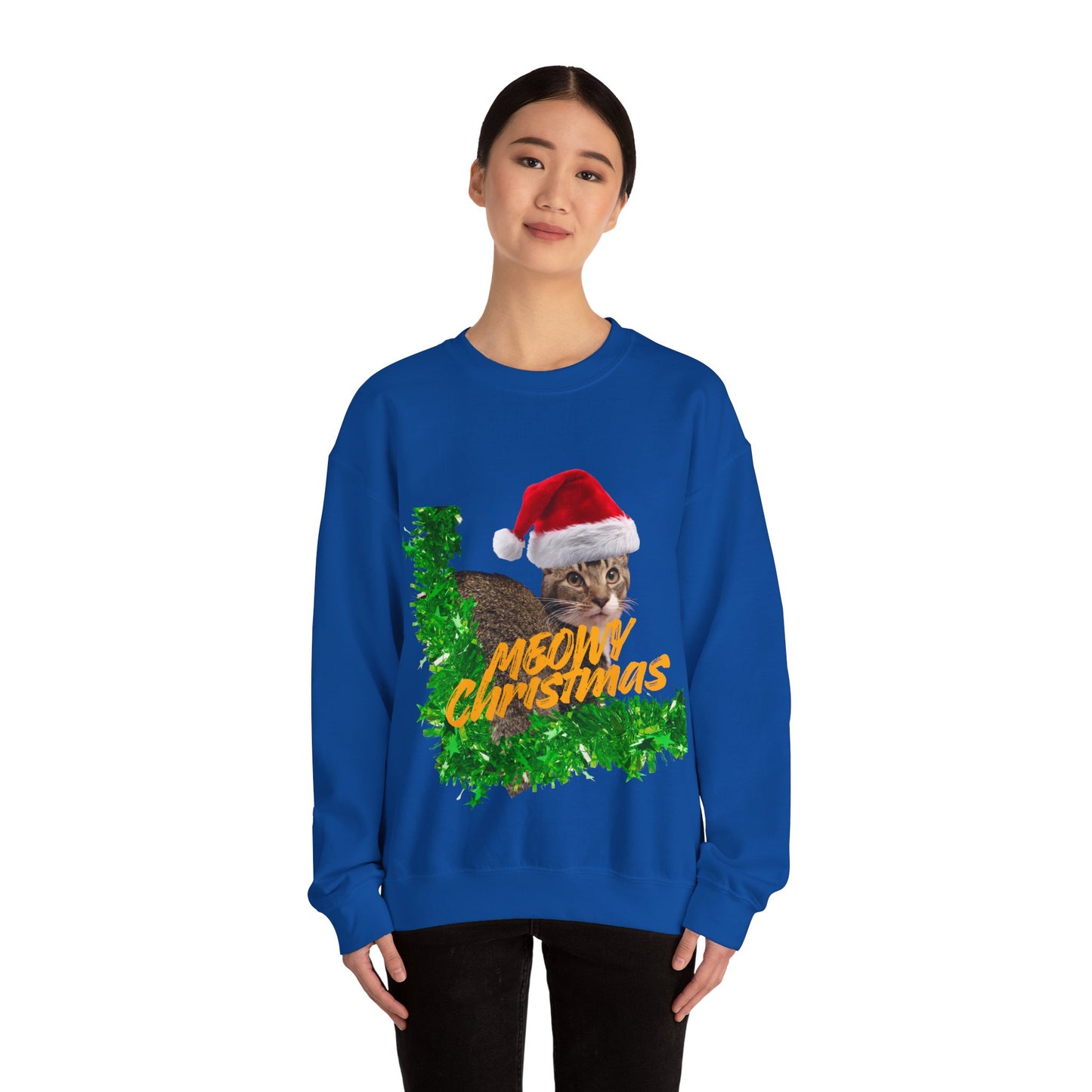 Christmas Cat Sweatshirt – “Meowy Christmas” Holiday Crewneck