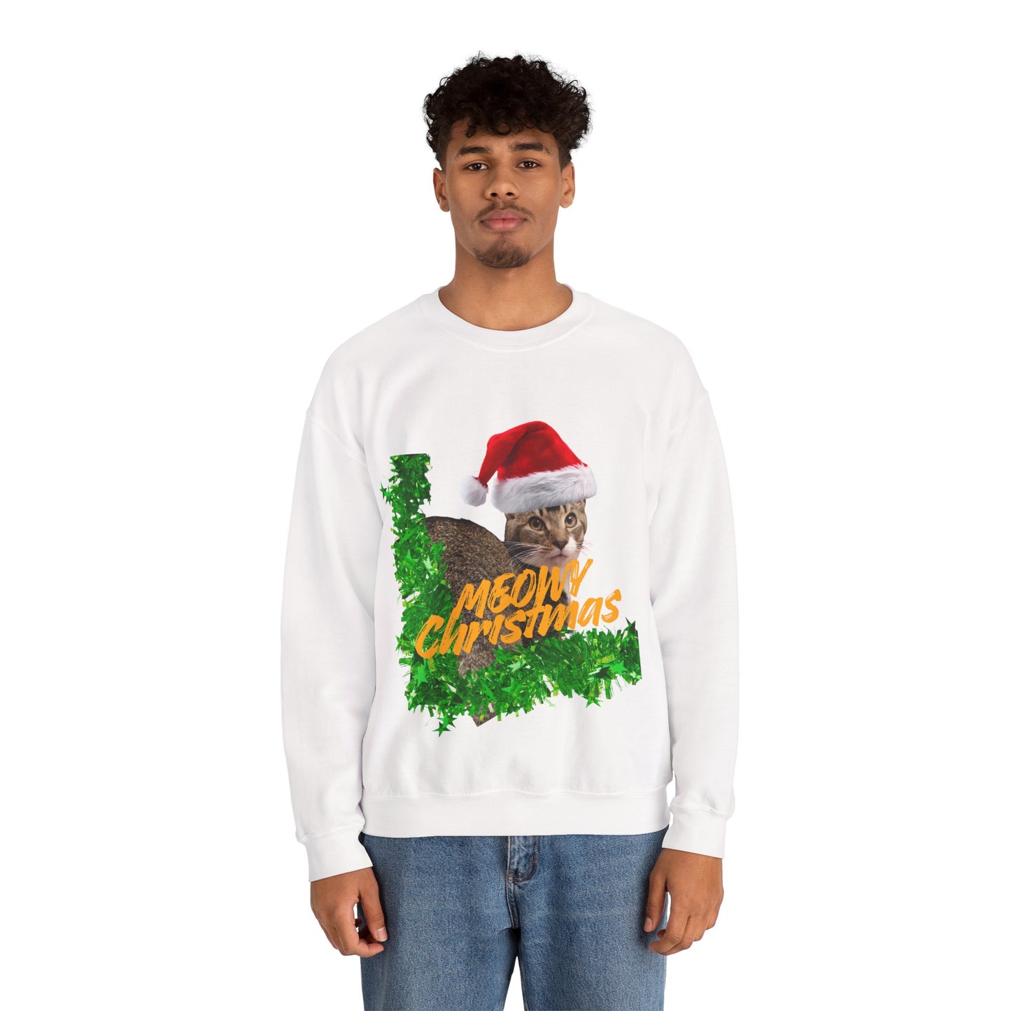 Christmas Cat Sweatshirt – “Meowy Christmas” Holiday Crewneck
