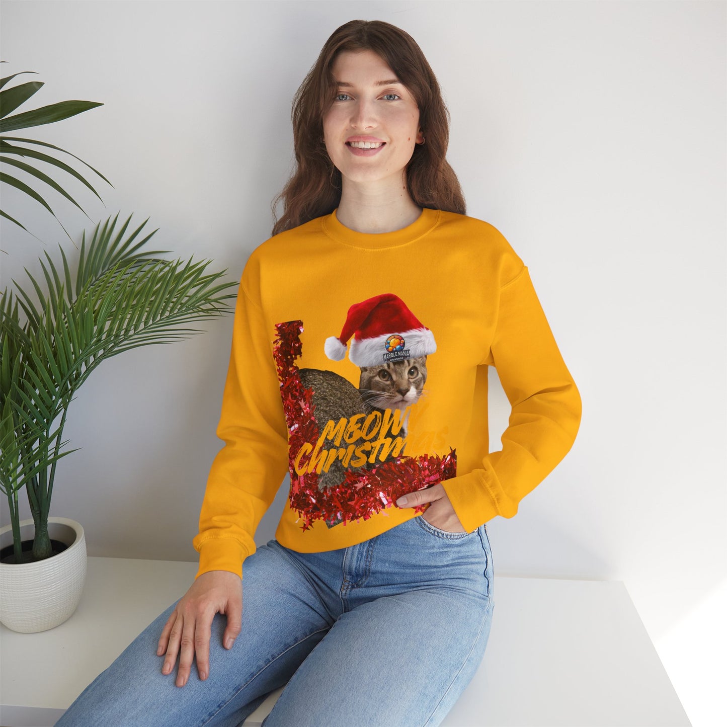 Christmas Cat Crewneck Sweatshirt — "Meowy Christmas" Holiday Sweatshirt
