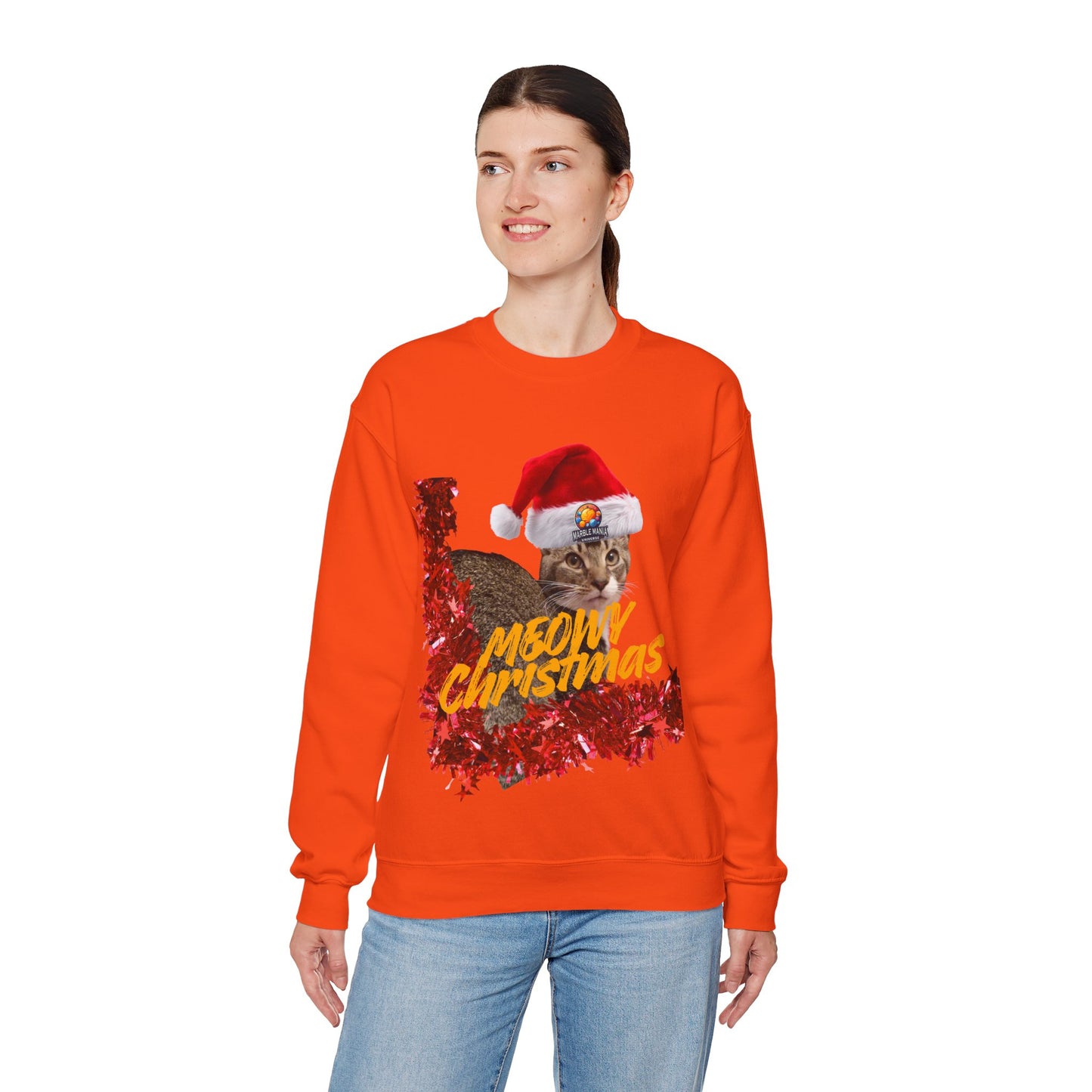 Christmas Cat Crewneck Sweatshirt — "Meowy Christmas" Holiday Sweatshirt