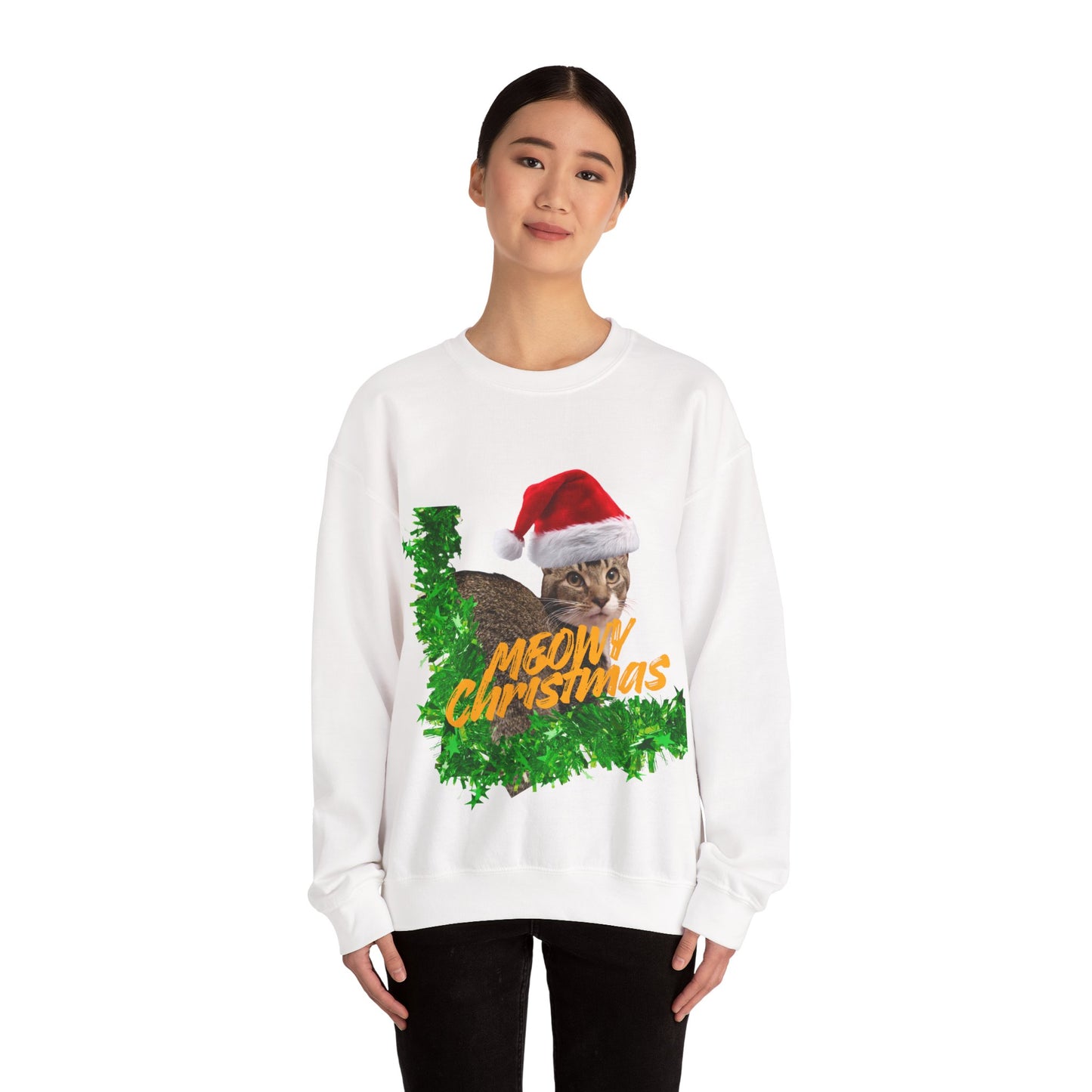 Christmas Cat Sweatshirt – “Meowy Christmas” Holiday Crewneck