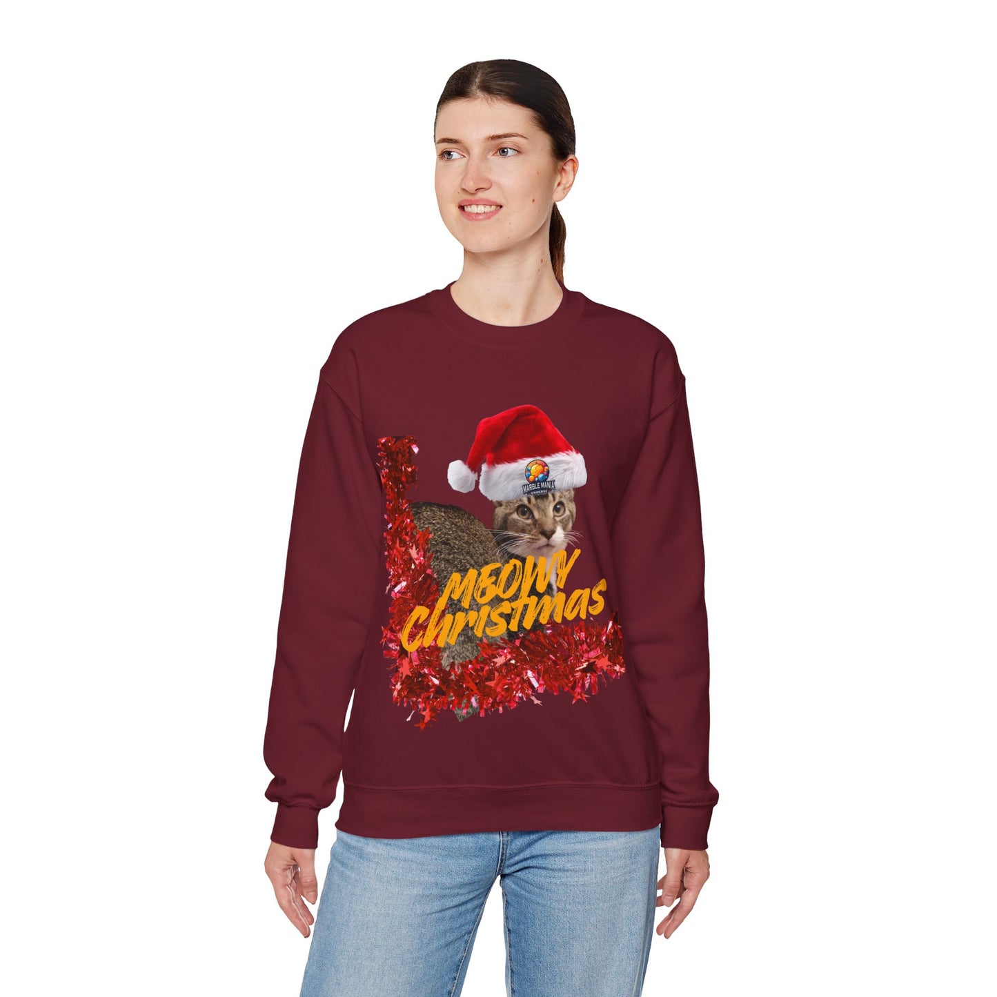 Christmas Cat Crewneck Sweatshirt — "Meowy Christmas" Holiday Sweatshirt