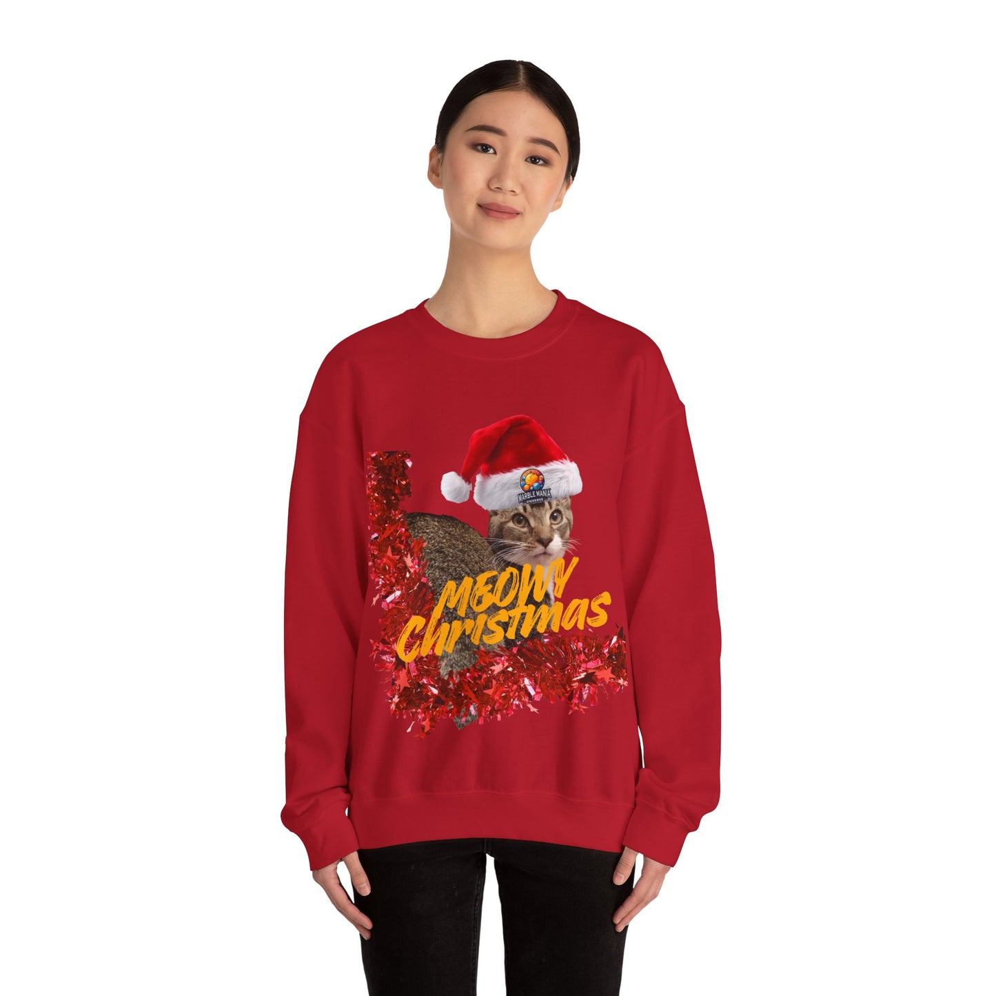 Christmas Cat Crewneck Sweatshirt — "Meowy Christmas" Holiday Sweatshirt