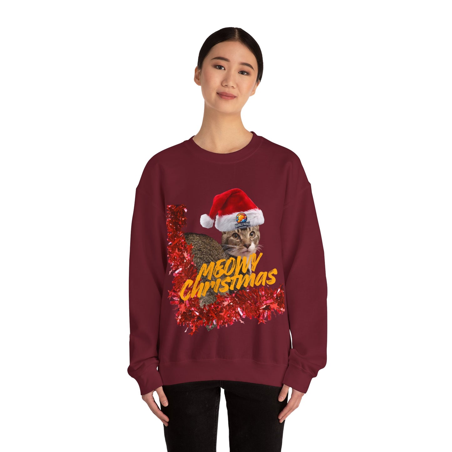 Christmas Cat Crewneck Sweatshirt — "Meowy Christmas" Holiday Sweatshirt
