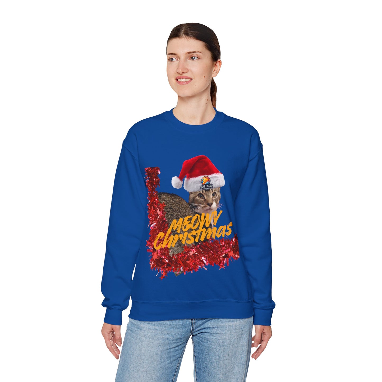 Christmas Cat Crewneck Sweatshirt — "Meowy Christmas" Holiday Sweatshirt