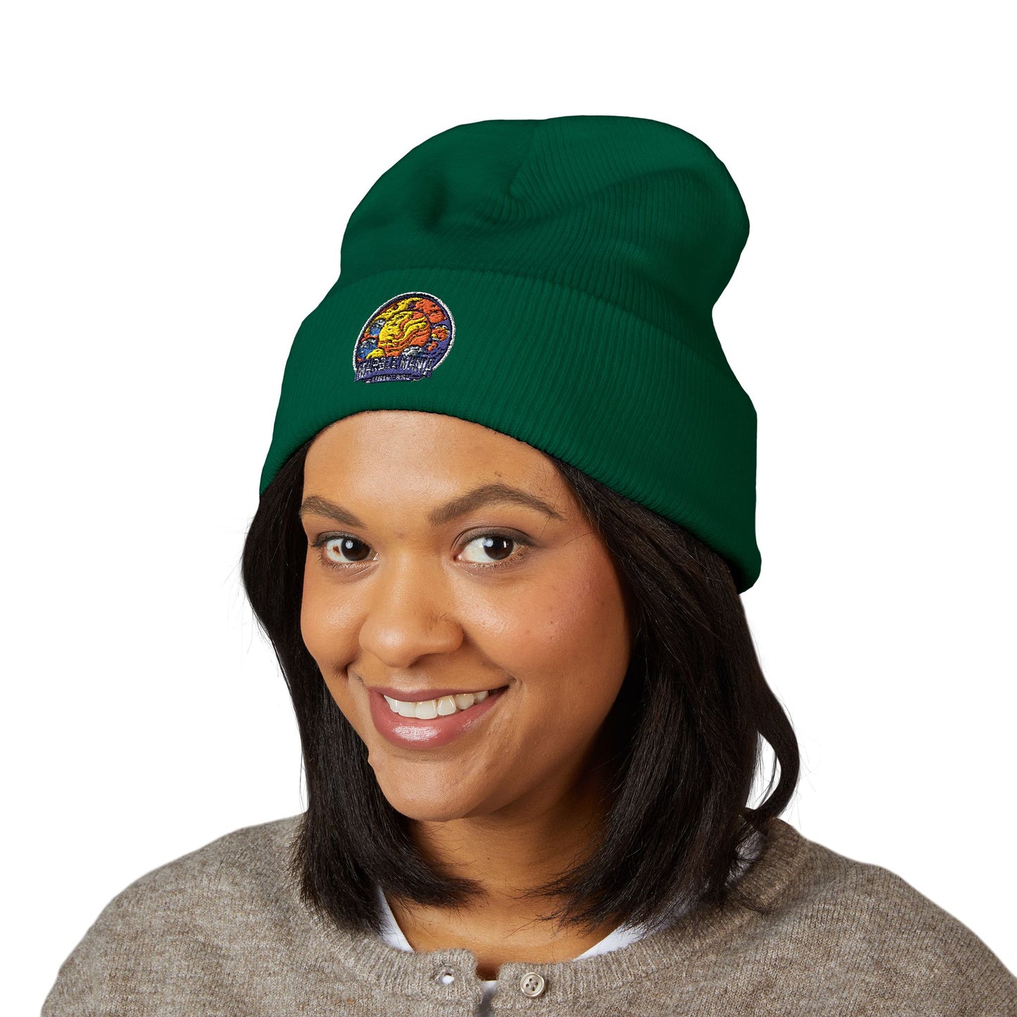 Embroidered Floral Globe Cuffed Beanie — "Local Nature Ambassador"