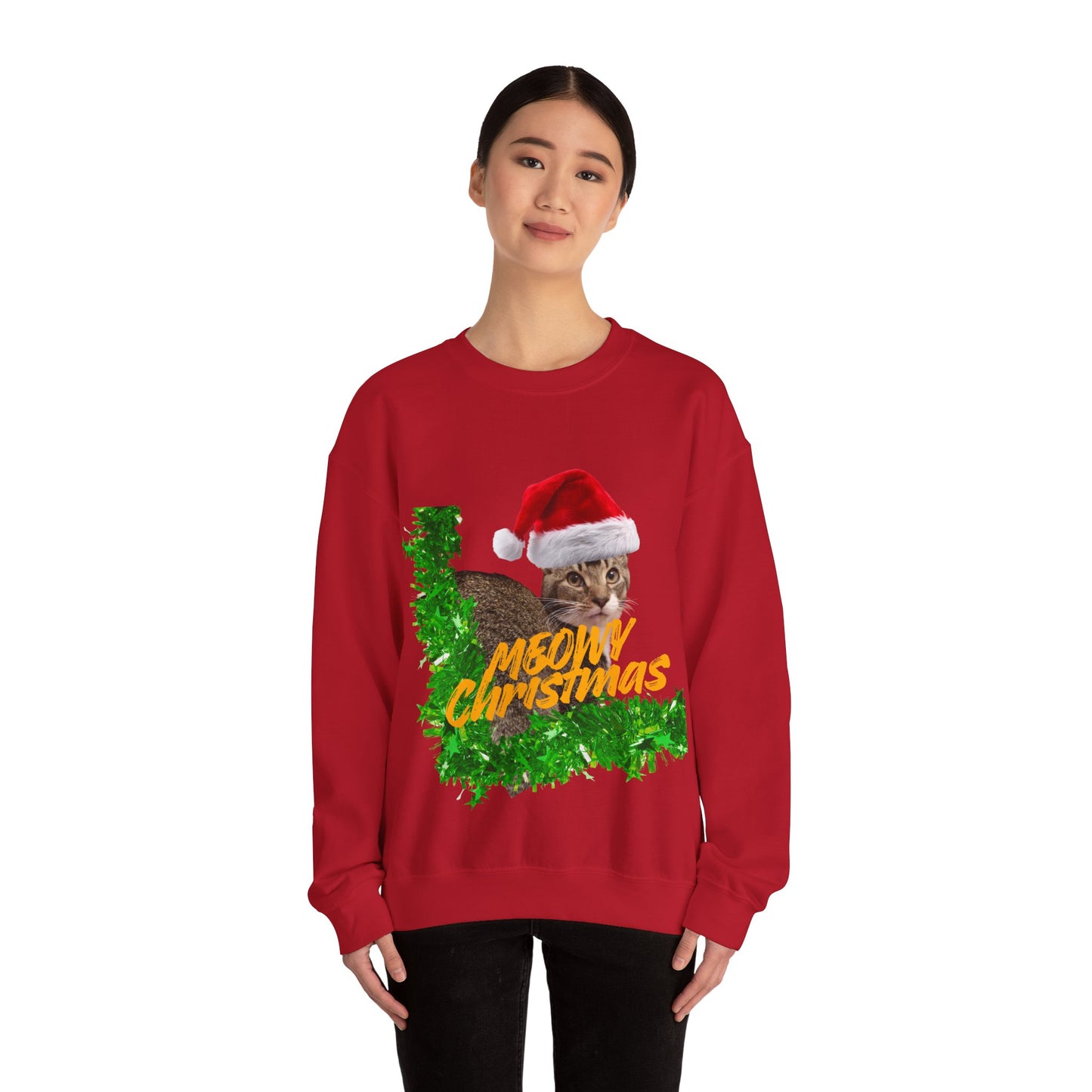 Christmas Cat Sweatshirt – “Meowy Christmas” Holiday Crewneck