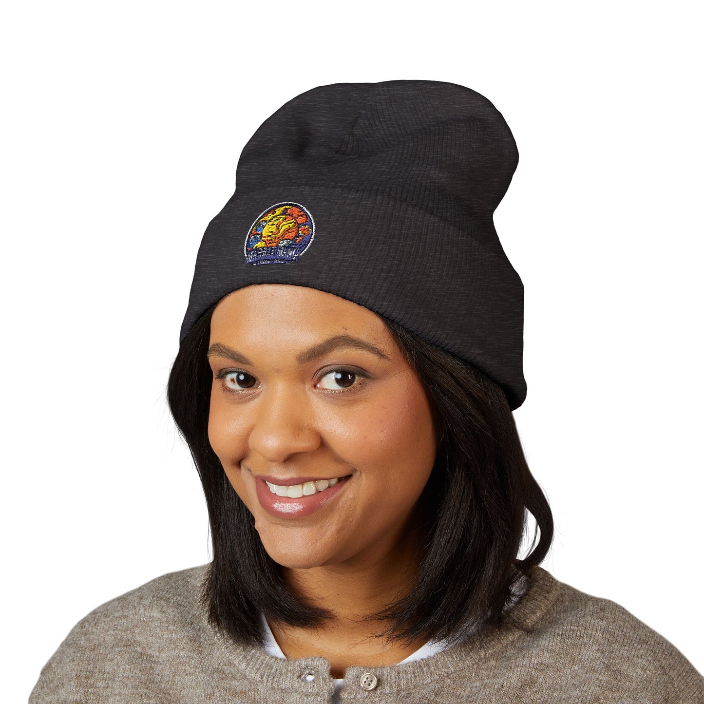 Embroidered Floral Globe Cuffed Beanie — "Local Nature Ambassador"
