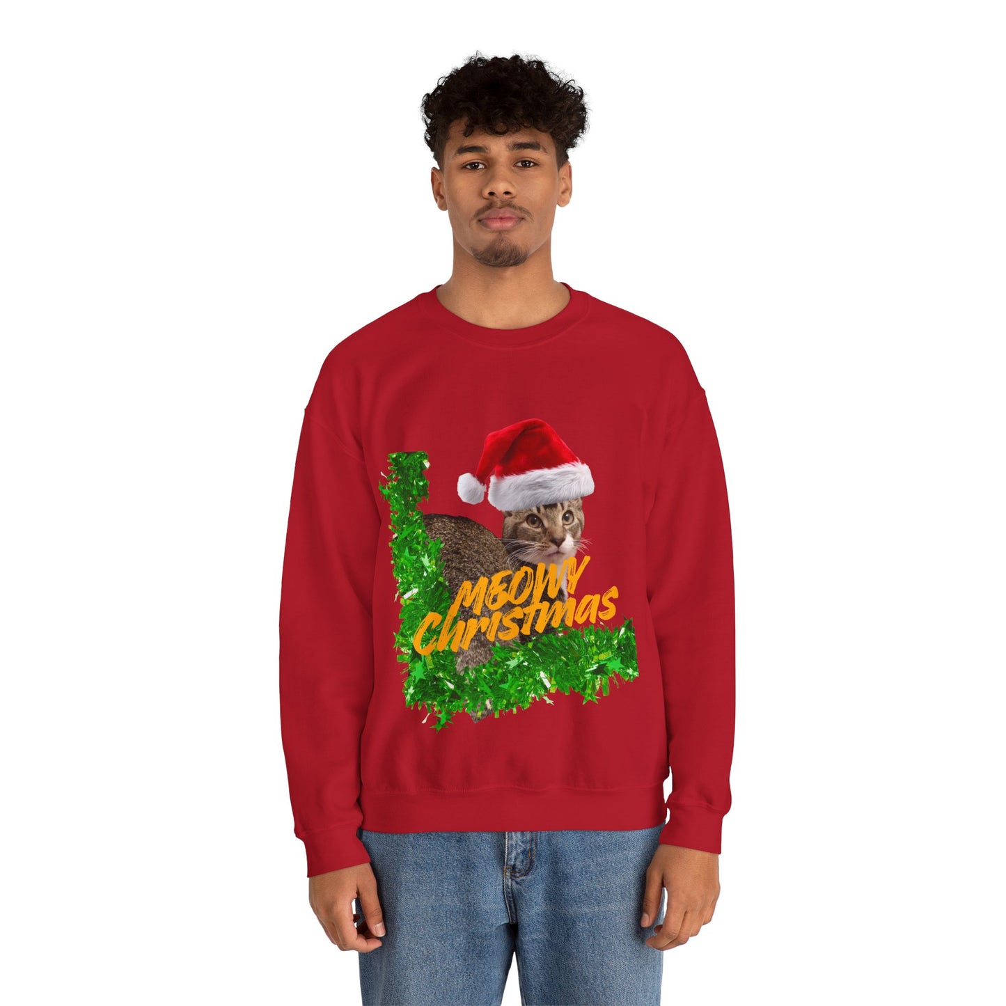 Christmas Cat Sweatshirt – “Meowy Christmas” Holiday Crewneck