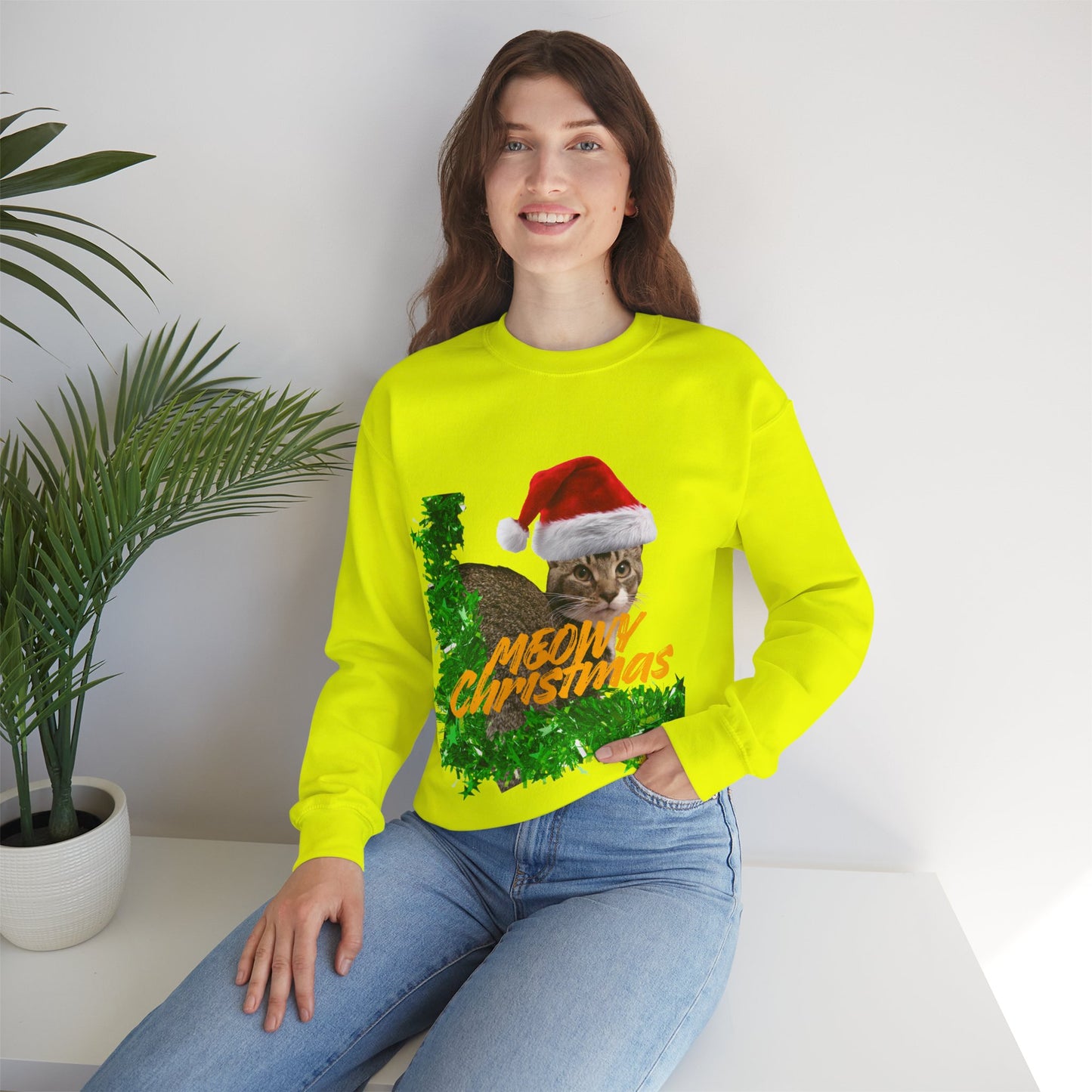 Christmas Cat Sweatshirt – “Meowy Christmas” Holiday Crewneck