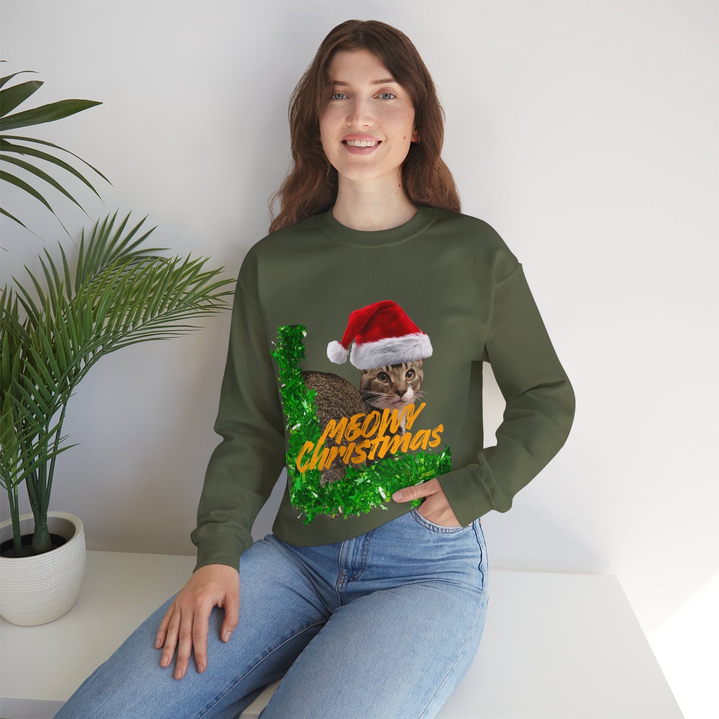 Christmas Cat Sweatshirt – “Meowy Christmas” Holiday Crewneck