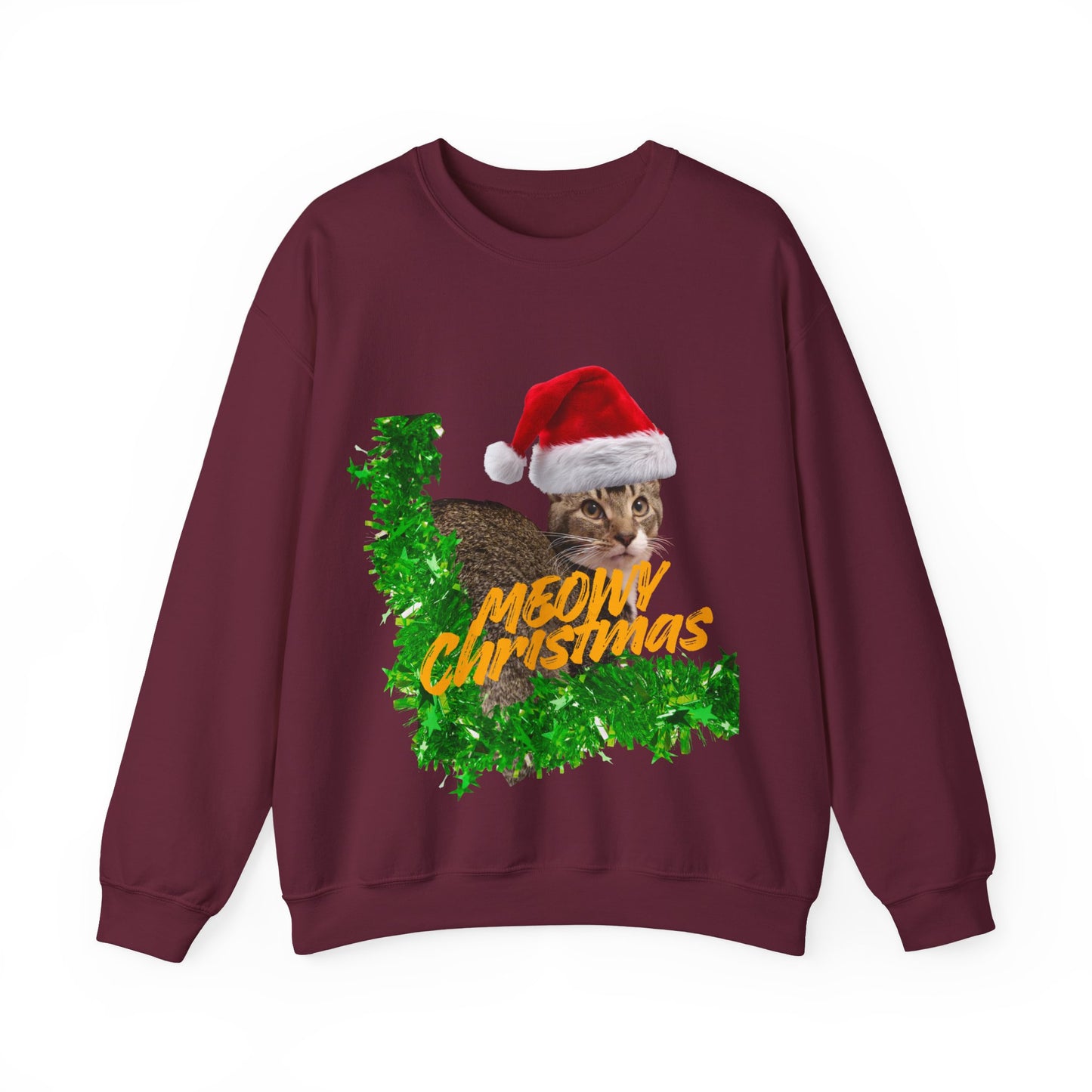 Christmas Cat Sweatshirt – “Meowy Christmas” Holiday Crewneck