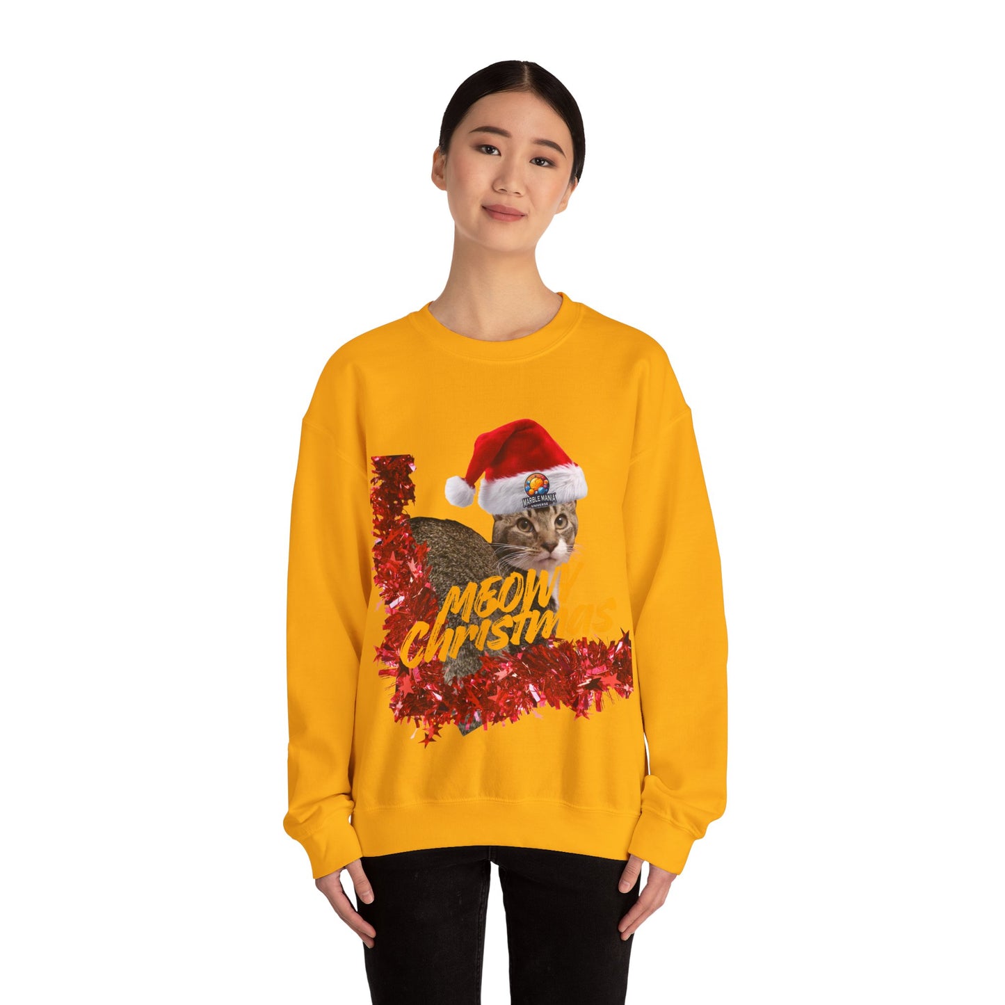 Christmas Cat Crewneck Sweatshirt — "Meowy Christmas" Holiday Sweatshirt