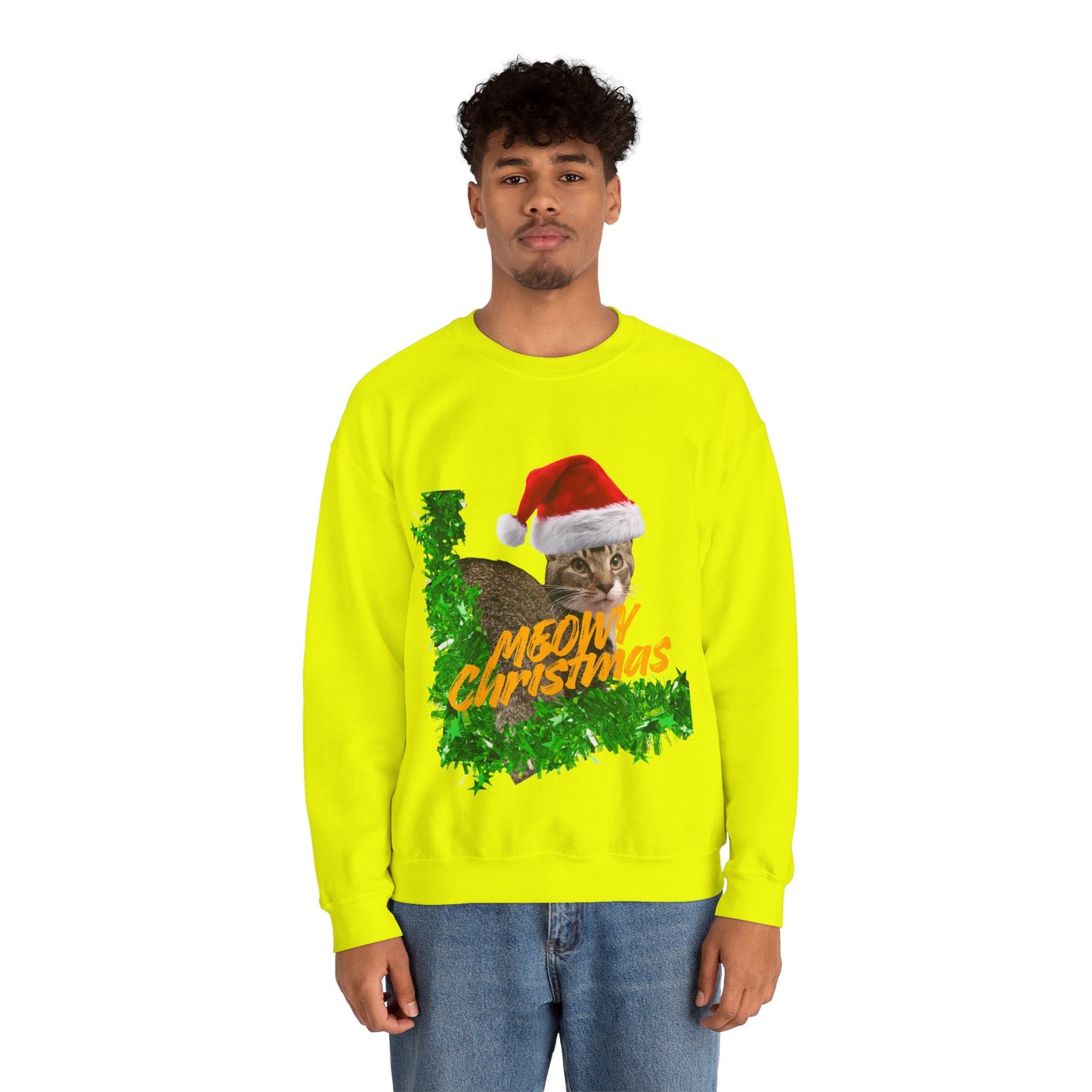 Christmas Cat Sweatshirt – “Meowy Christmas” Holiday Crewneck