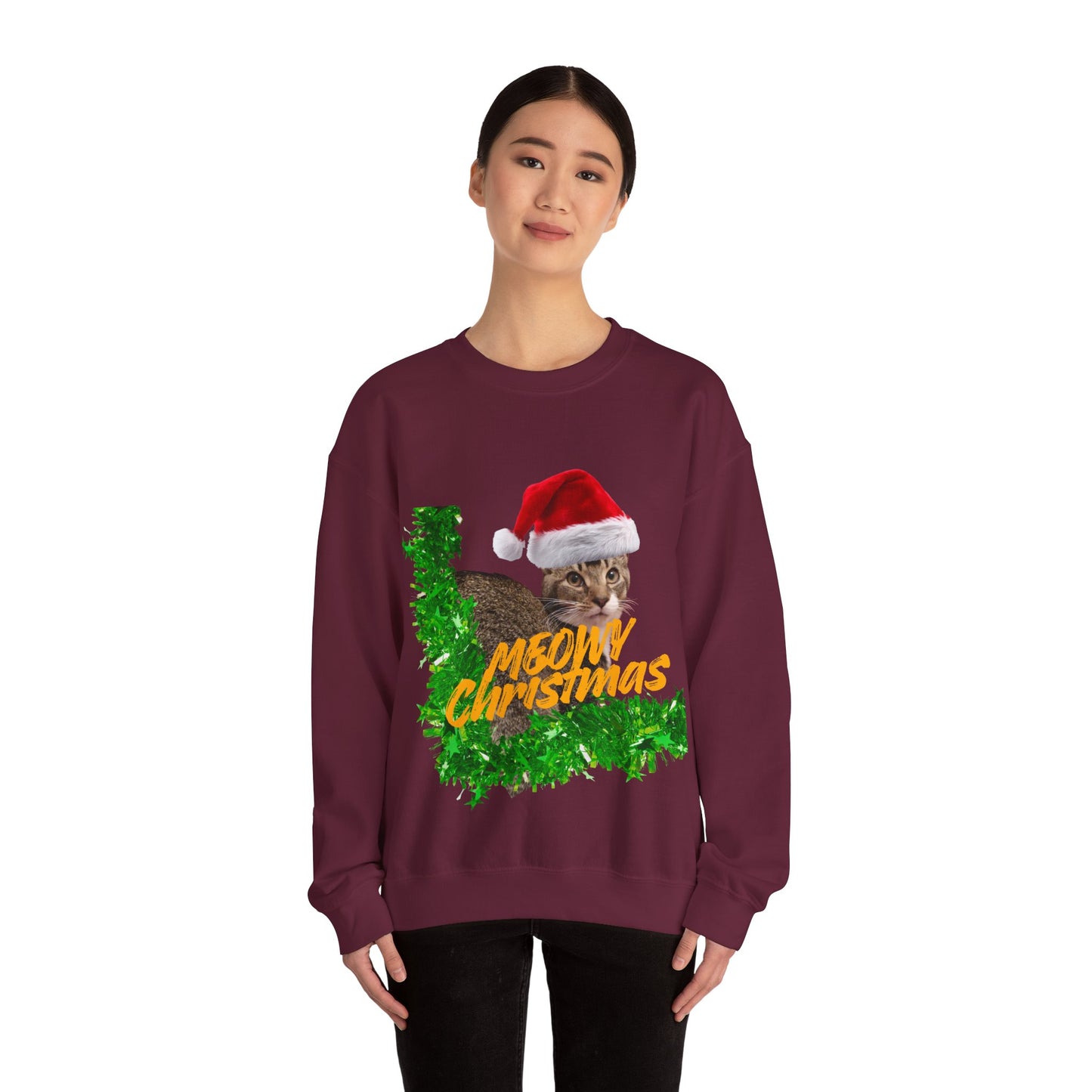 Christmas Cat Sweatshirt – “Meowy Christmas” Holiday Crewneck