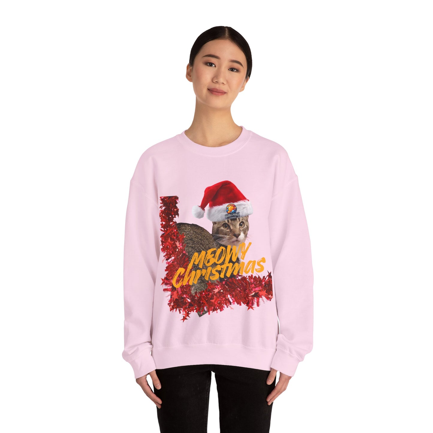 Christmas Cat Crewneck Sweatshirt — "Meowy Christmas" Holiday Sweatshirt