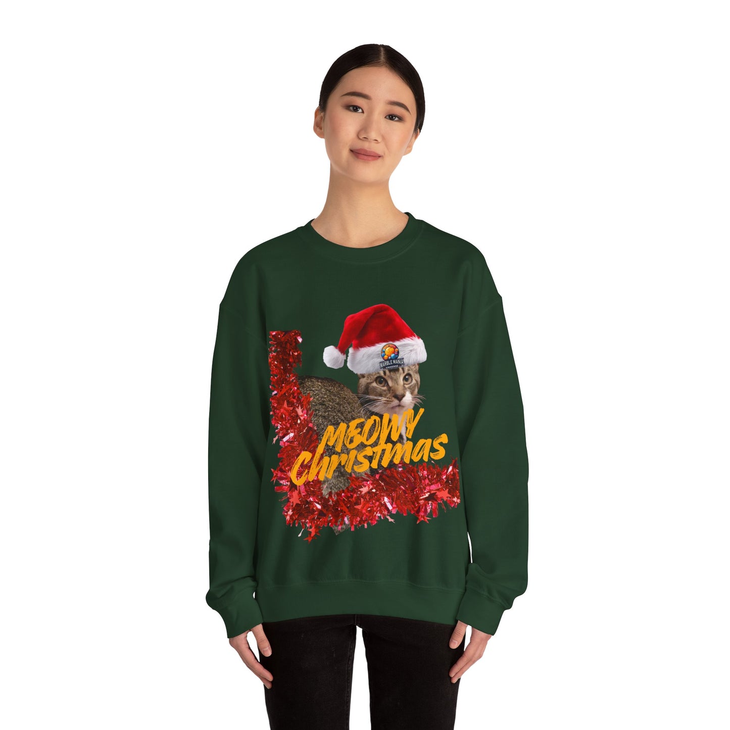 Christmas Cat Crewneck Sweatshirt — "Meowy Christmas" Holiday Sweatshirt