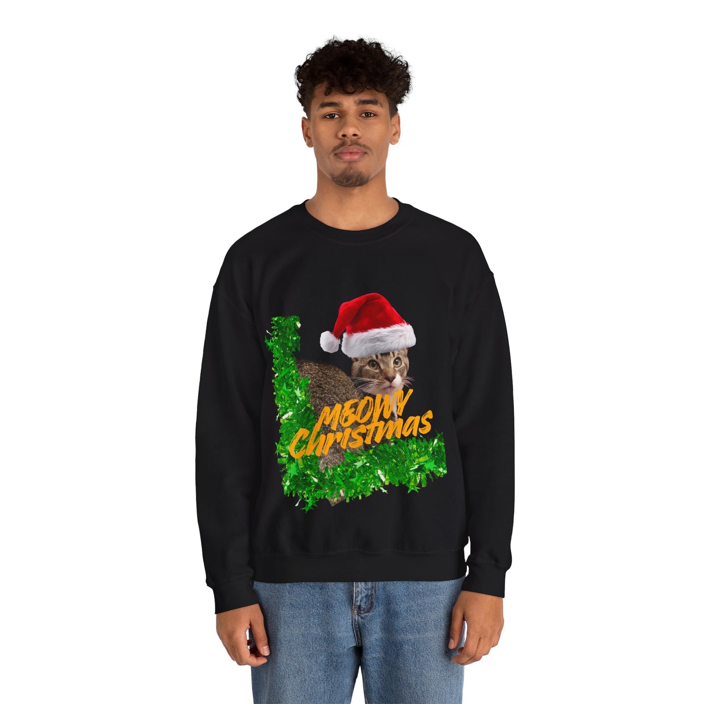 Christmas Cat Sweatshirt – “Meowy Christmas” Holiday Crewneck