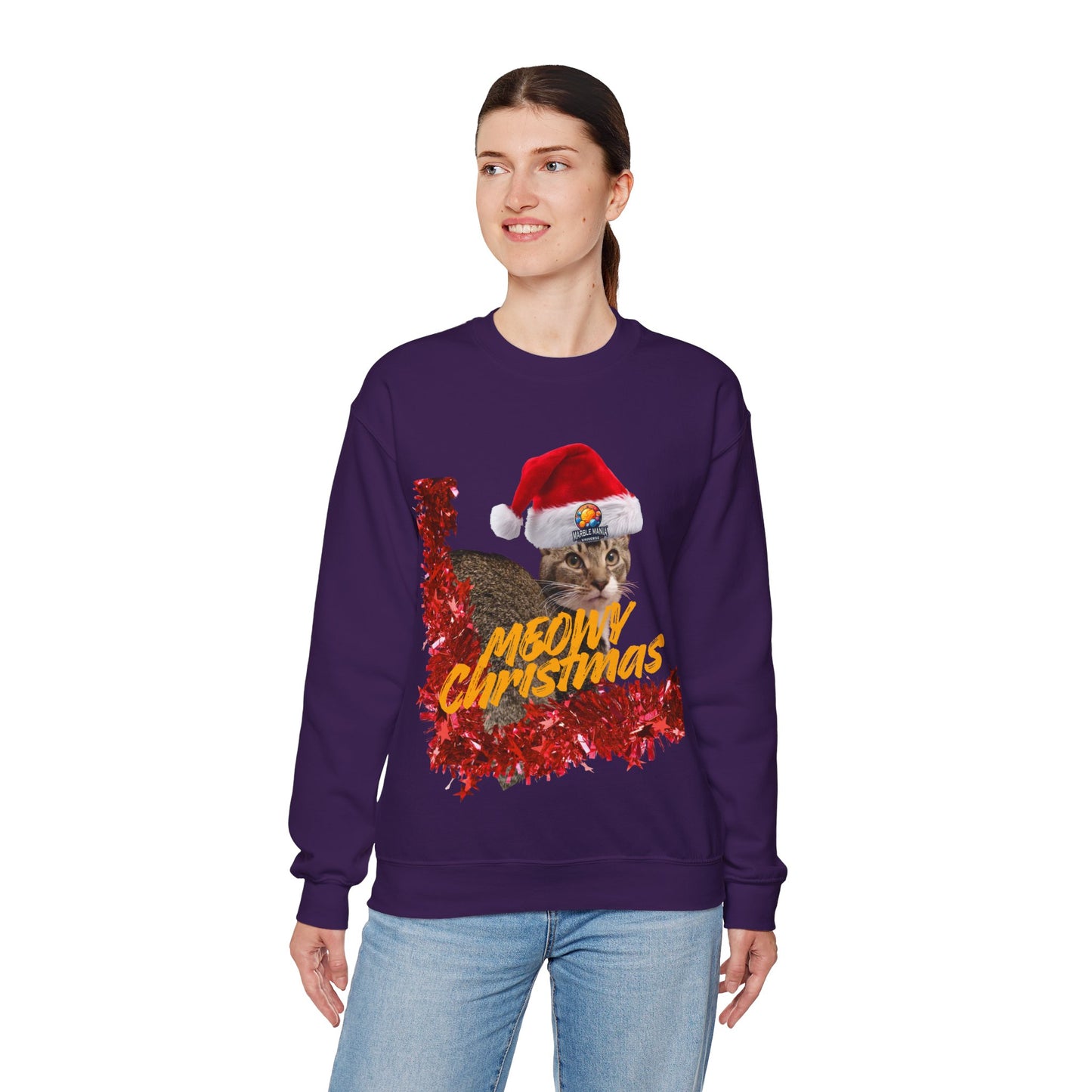 Christmas Cat Crewneck Sweatshirt — "Meowy Christmas" Holiday Sweatshirt
