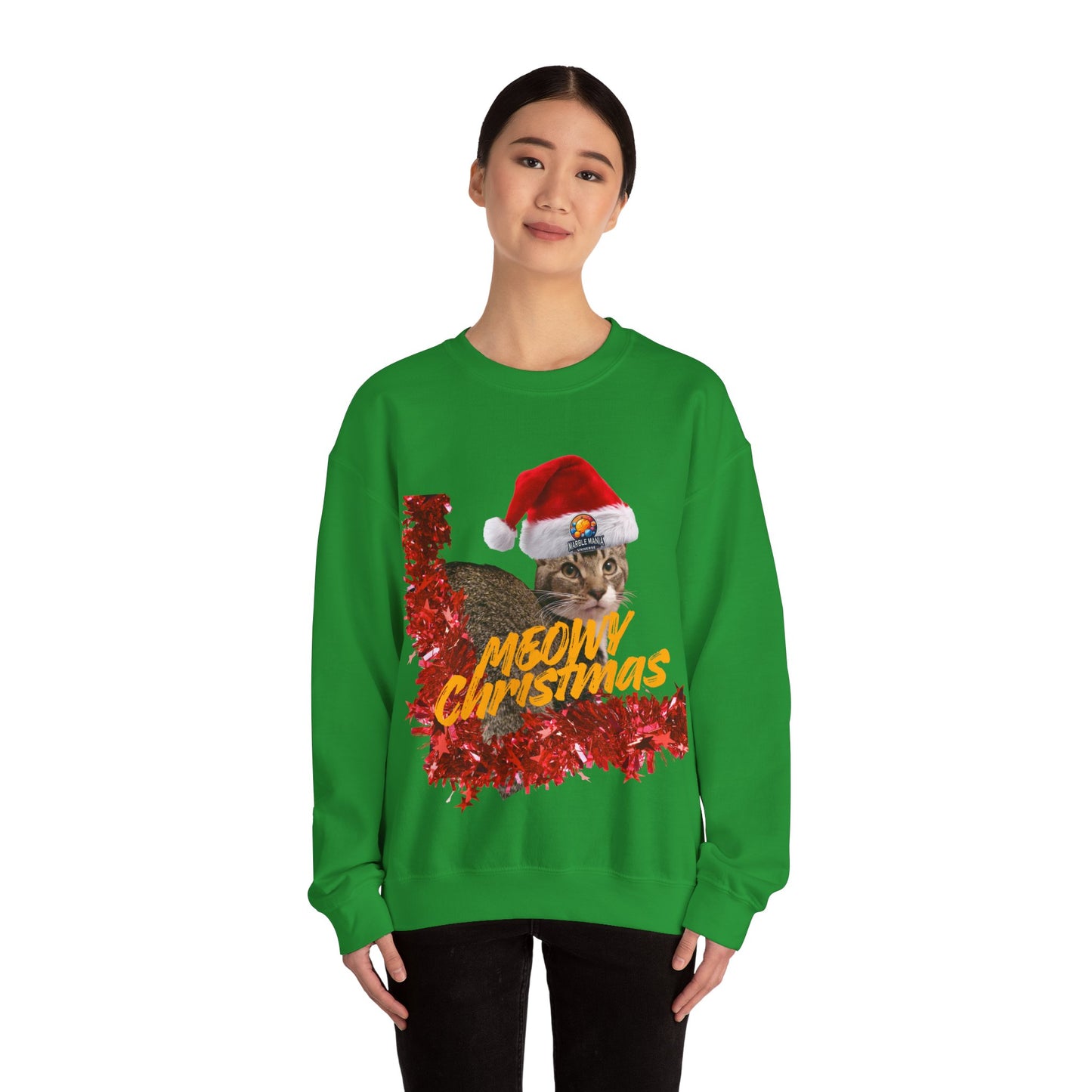 Christmas Cat Crewneck Sweatshirt — "Meowy Christmas" Holiday Sweatshirt
