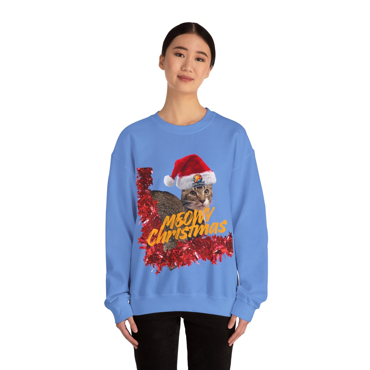 Christmas Cat Crewneck Sweatshirt — "Meowy Christmas" Holiday Sweatshirt
