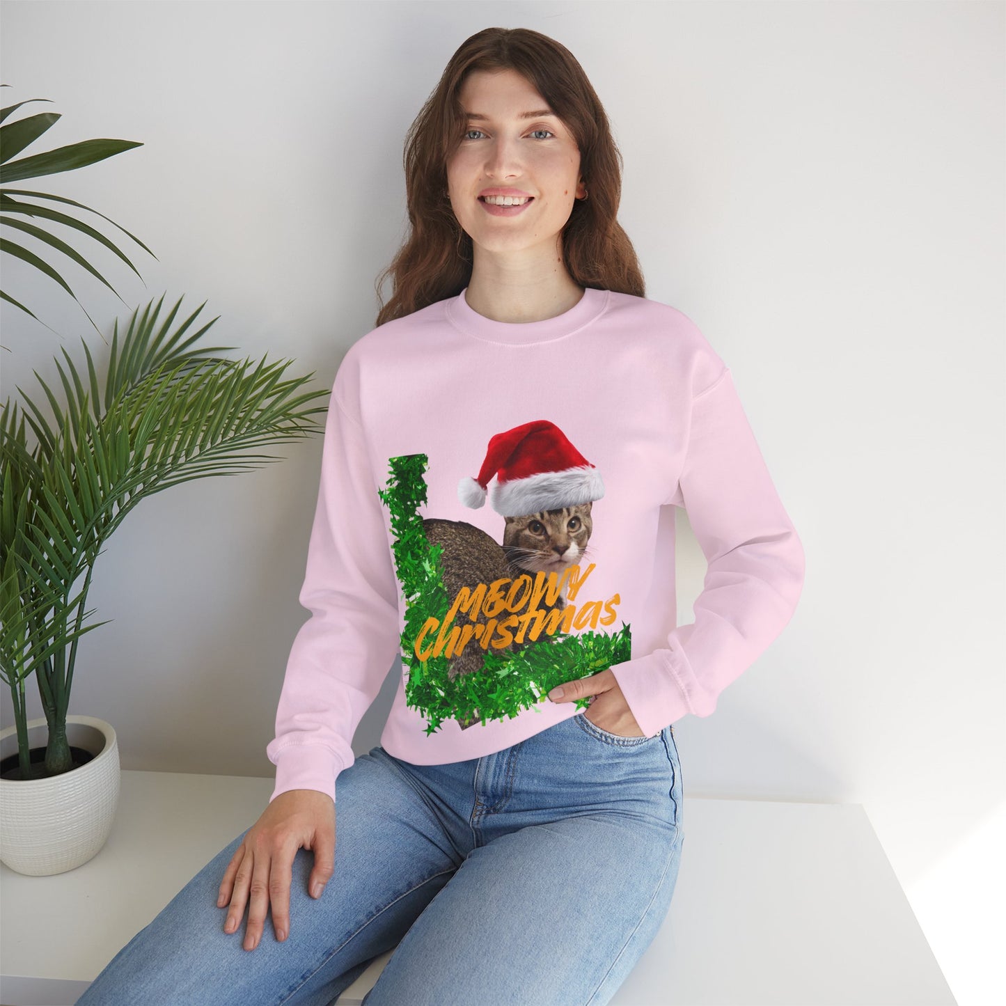 Christmas Cat Sweatshirt – “Meowy Christmas” Holiday Crewneck