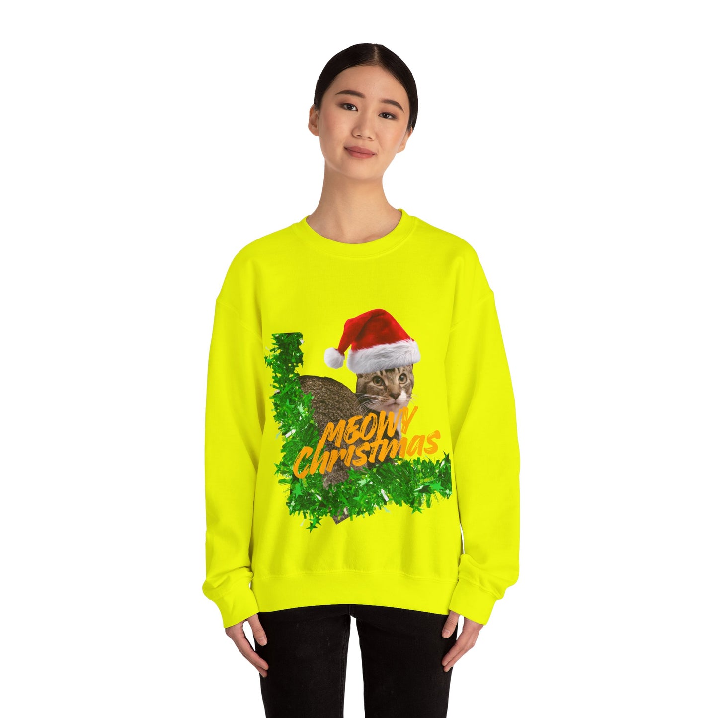 Christmas Cat Sweatshirt – “Meowy Christmas” Holiday Crewneck