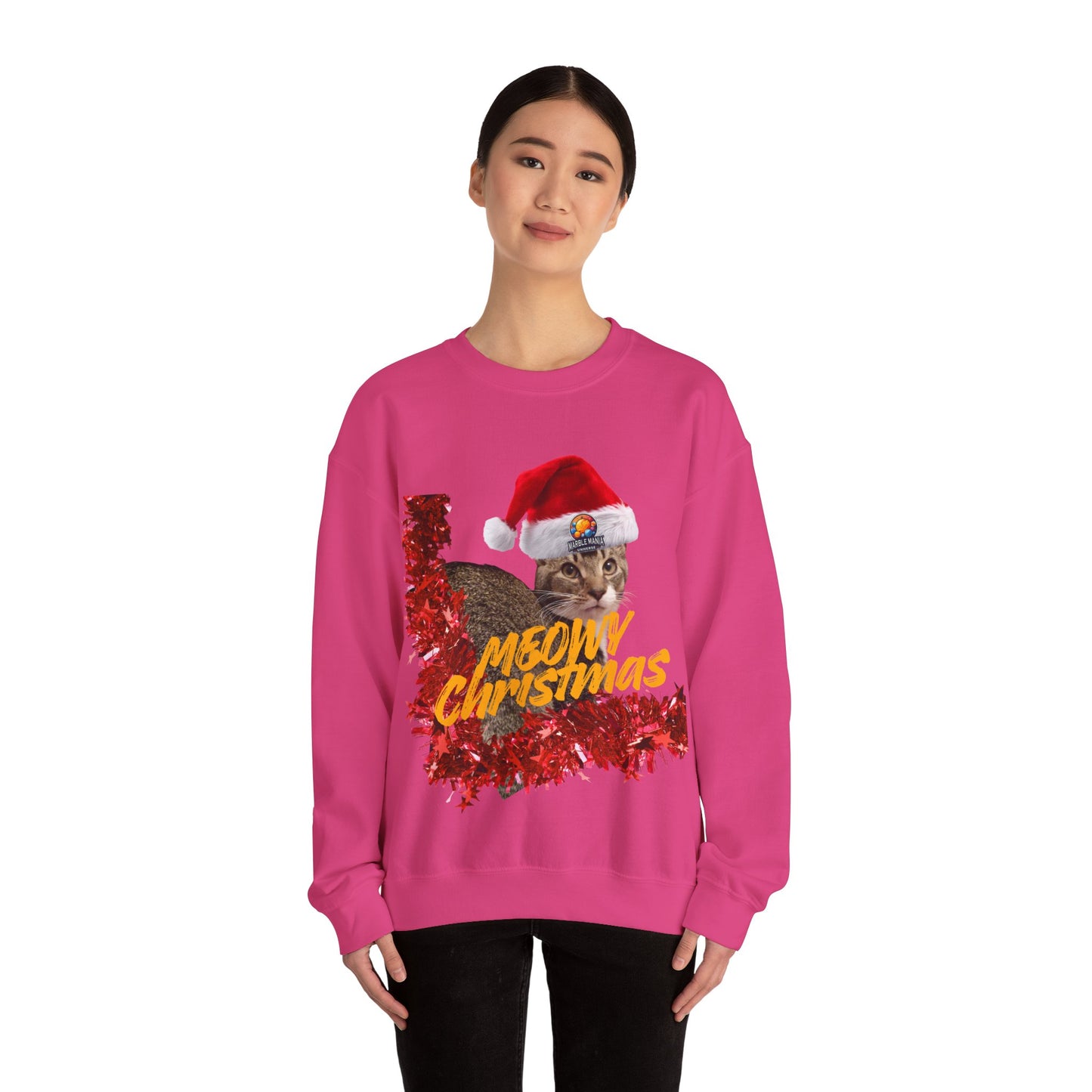Christmas Cat Crewneck Sweatshirt — "Meowy Christmas" Holiday Sweatshirt