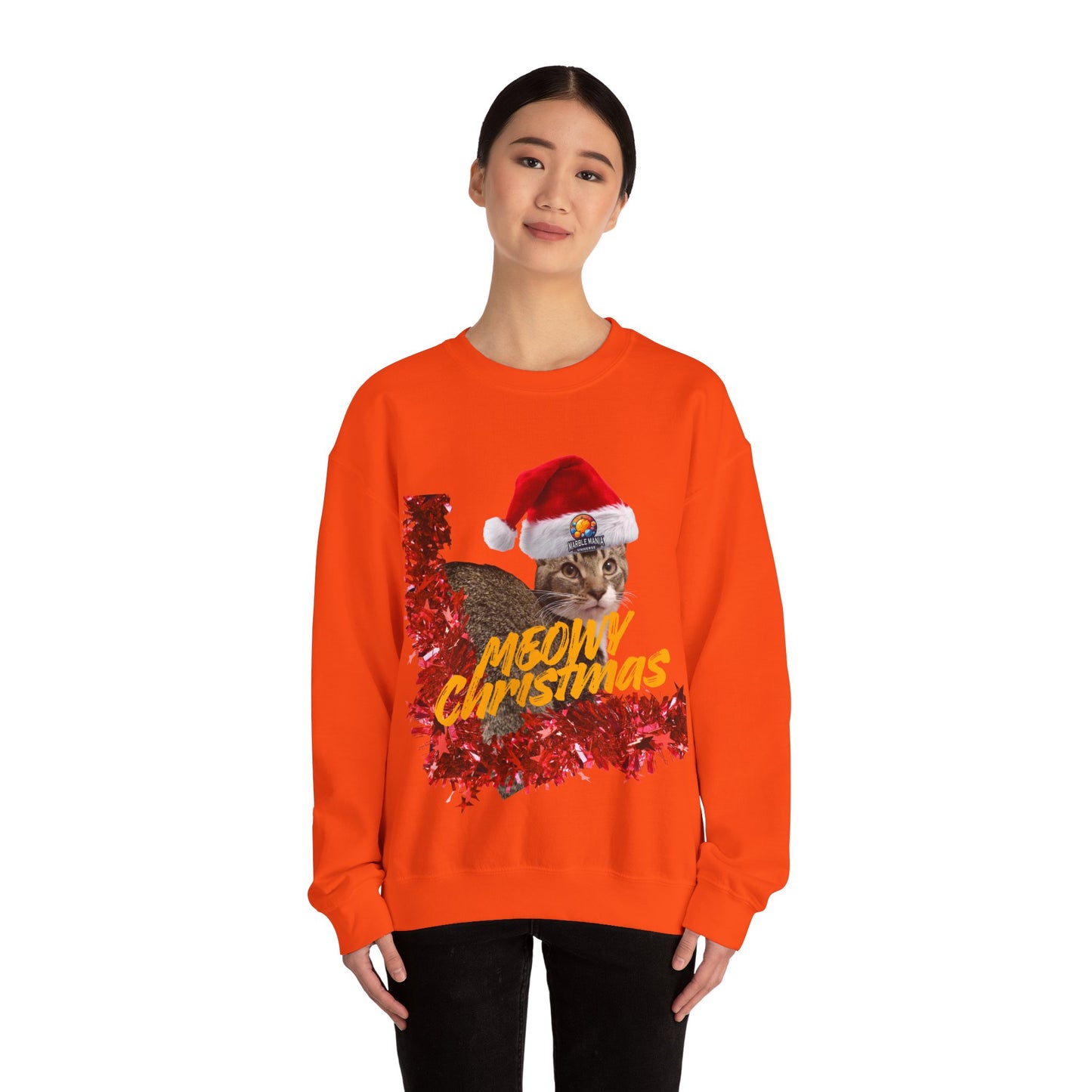 Christmas Cat Crewneck Sweatshirt — "Meowy Christmas" Holiday Sweatshirt