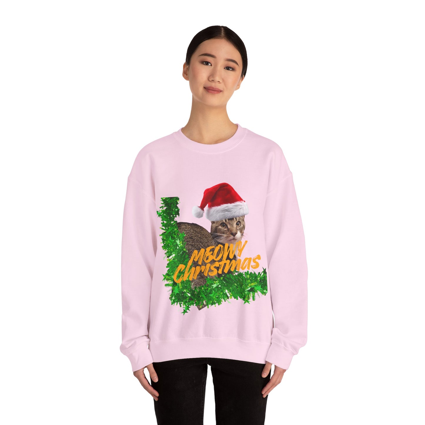 Christmas Cat Sweatshirt – “Meowy Christmas” Holiday Crewneck