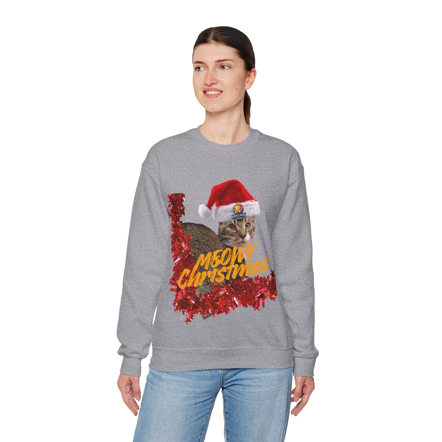 Christmas Cat Crewneck Sweatshirt — "Meowy Christmas" Holiday Sweatshirt