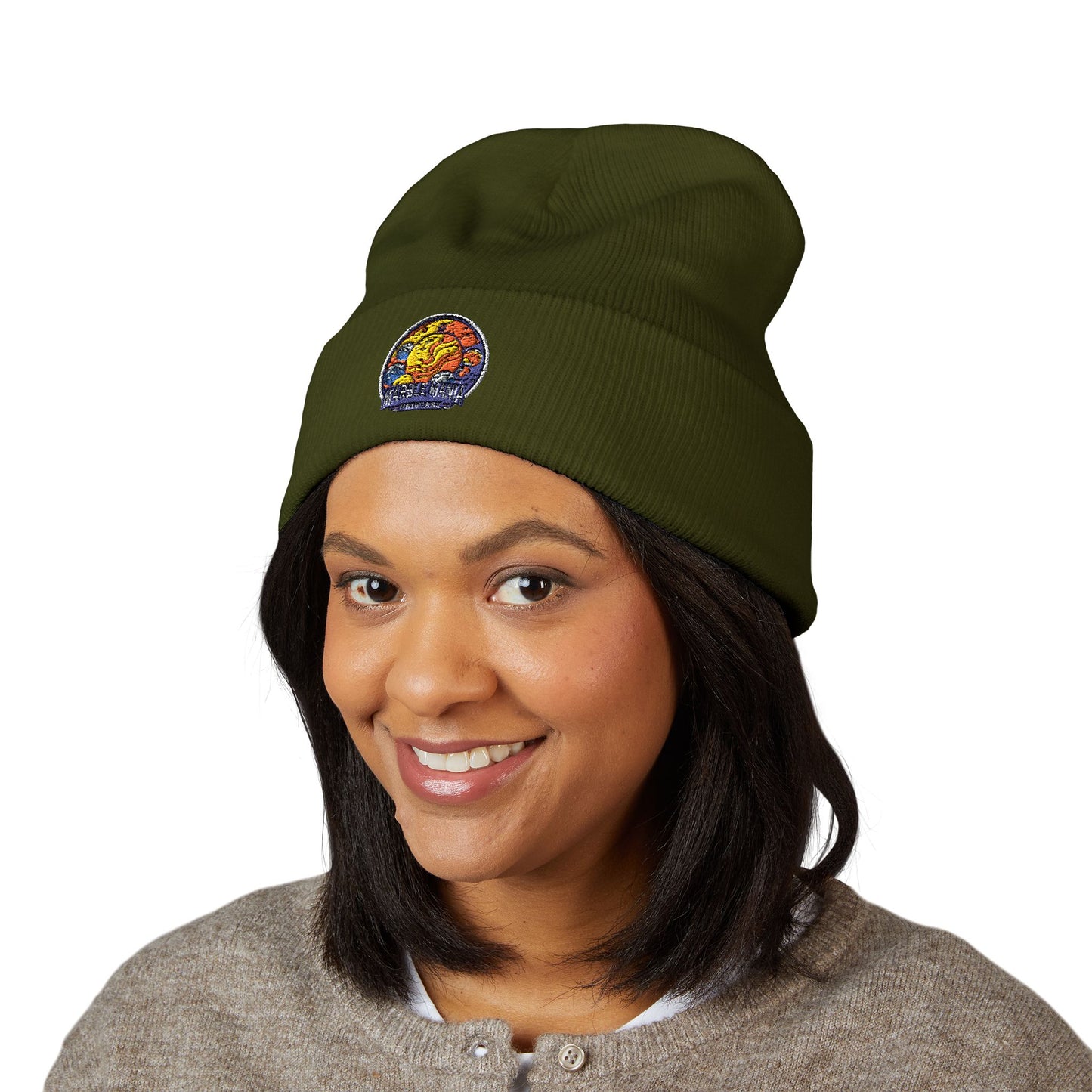 Embroidered Floral Globe Cuffed Beanie — "Local Nature Ambassador"