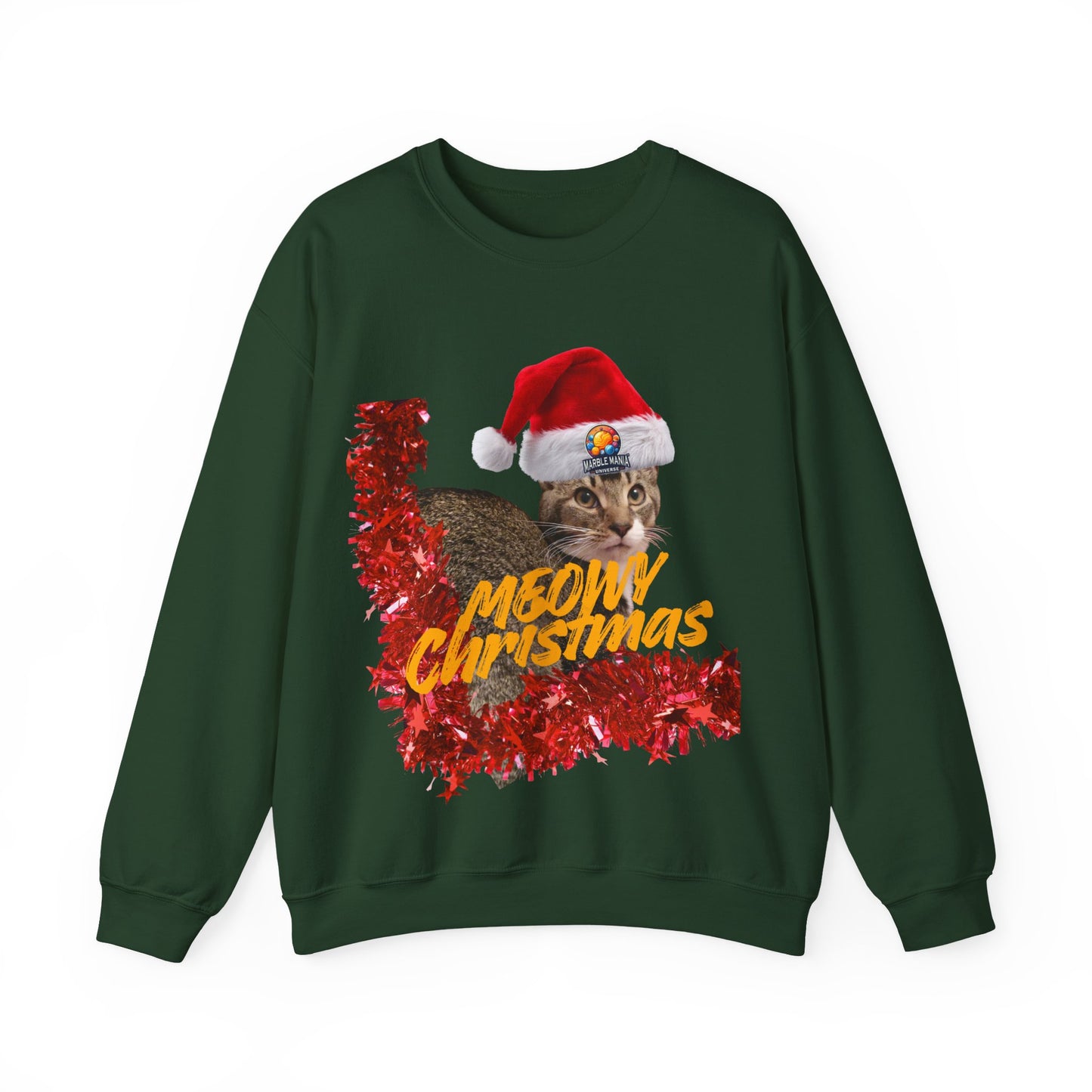 Christmas Cat Crewneck Sweatshirt — "Meowy Christmas" Holiday Sweatshirt