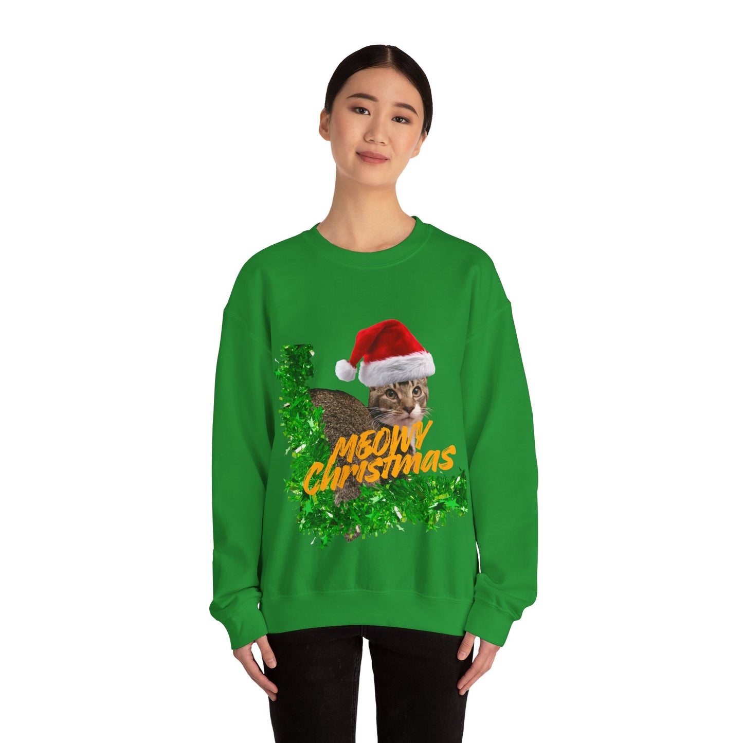 Christmas Cat Sweatshirt – “Meowy Christmas” Holiday Crewneck