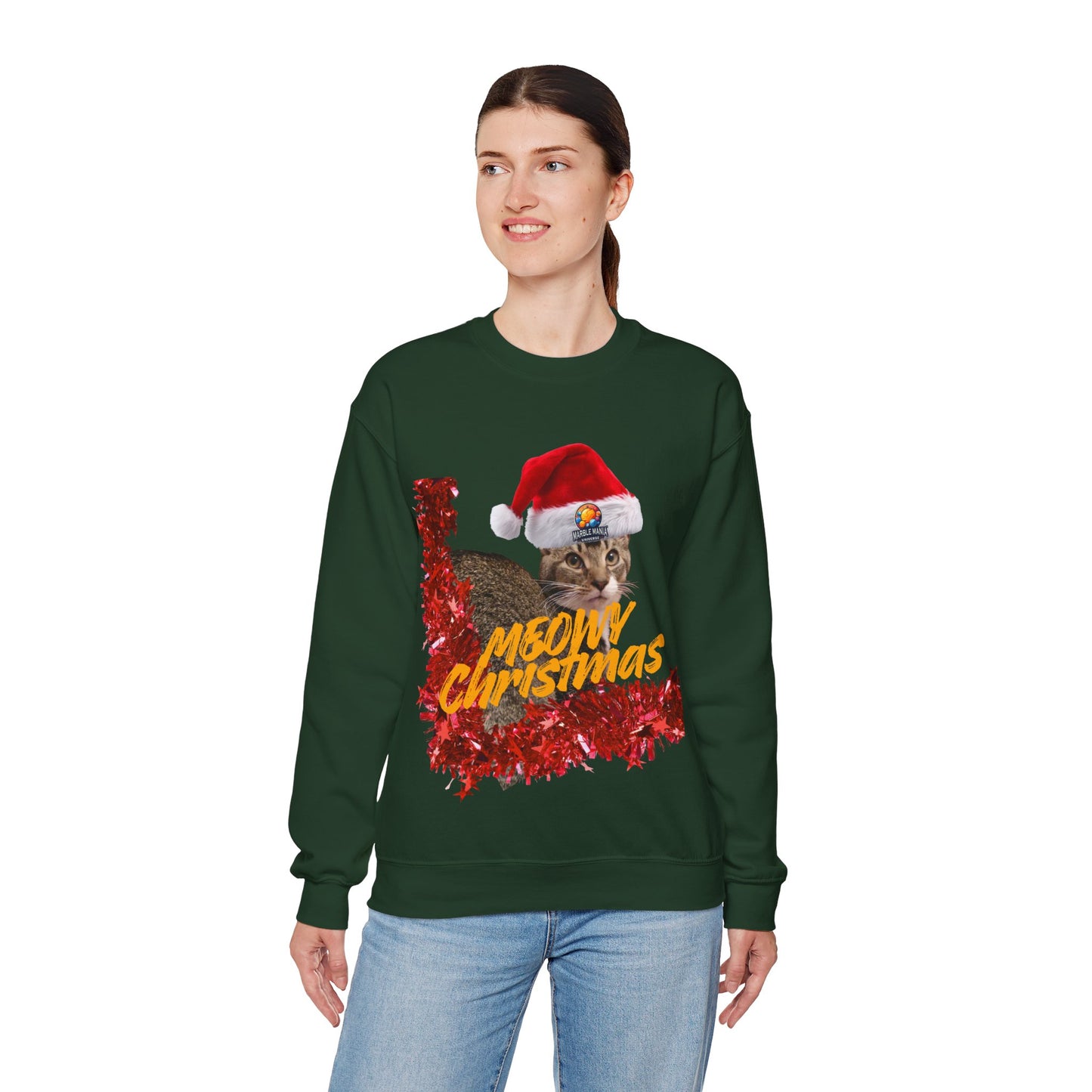 Christmas Cat Crewneck Sweatshirt — "Meowy Christmas" Holiday Sweatshirt