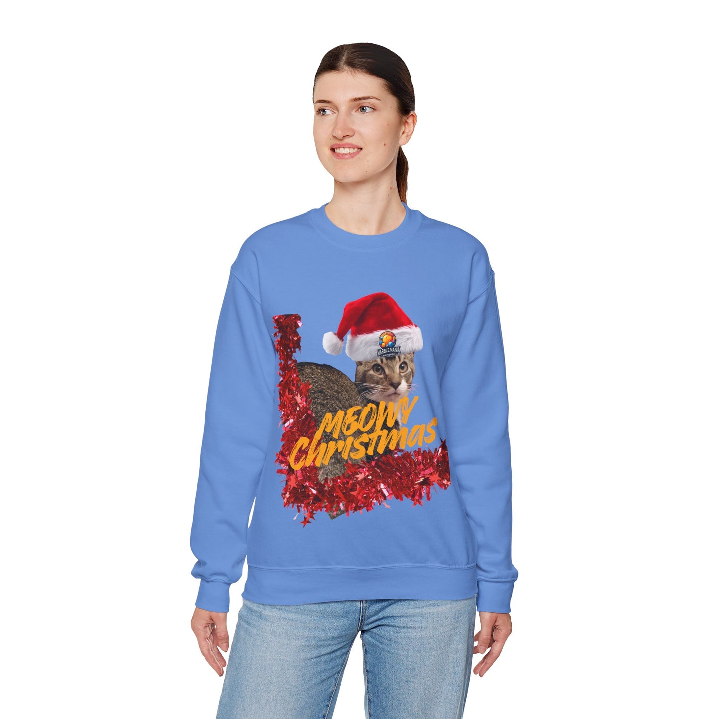 Christmas Cat Crewneck Sweatshirt — "Meowy Christmas" Holiday Sweatshirt