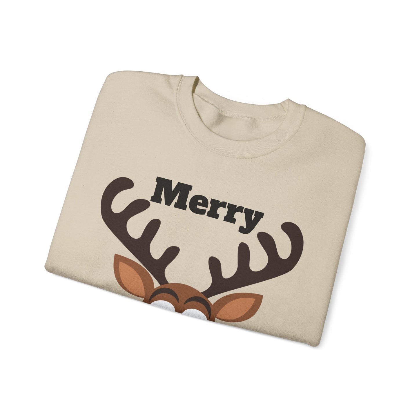 Merry Marblemas Crewneck Sweatshirt — Festive Reindeer Graphic Holiday Sweatshirt
