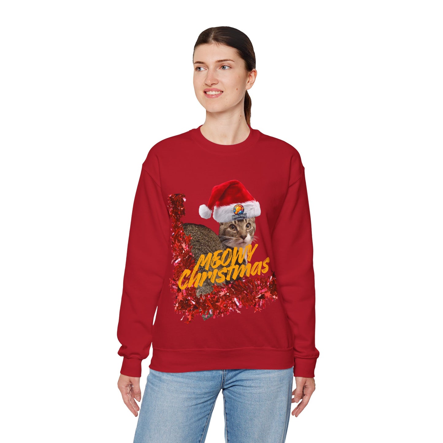 Christmas Cat Crewneck Sweatshirt — "Meowy Christmas" Holiday Sweatshirt