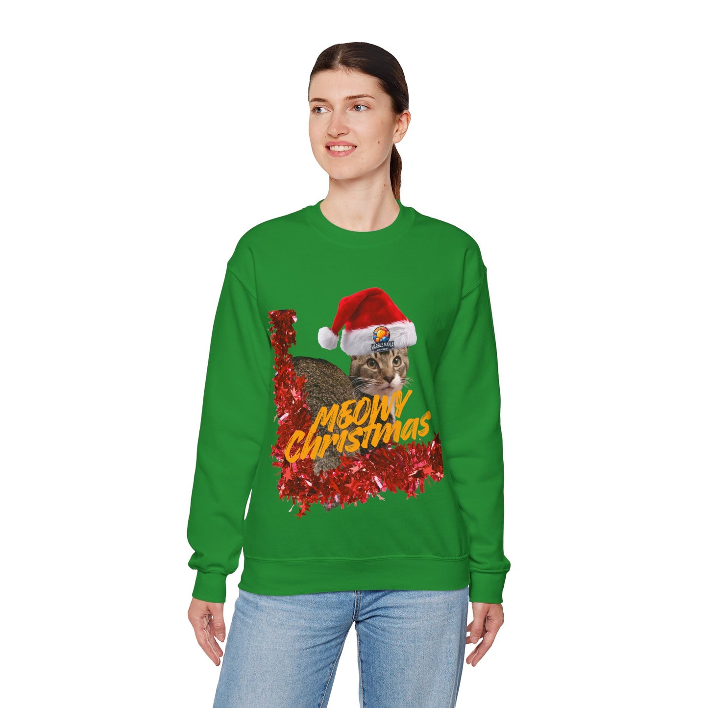 Christmas Cat Crewneck Sweatshirt — "Meowy Christmas" Holiday Sweatshirt