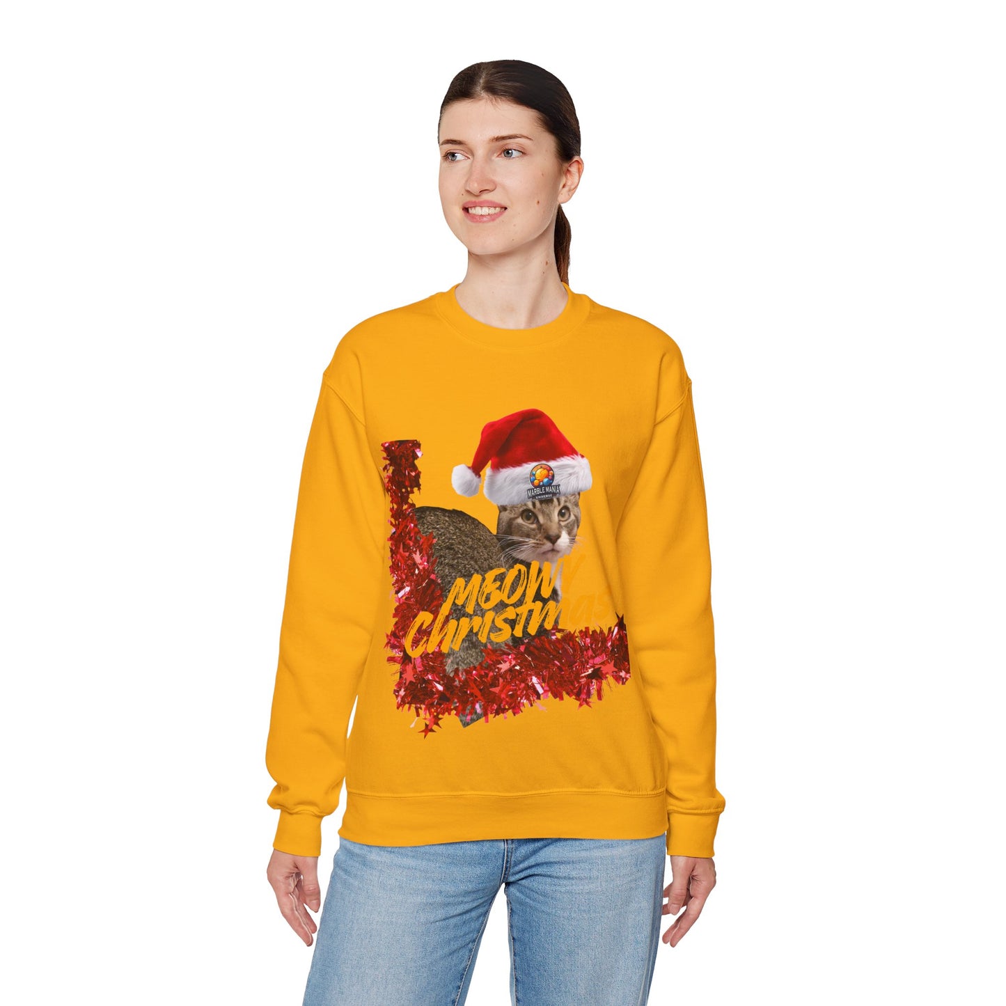 Christmas Cat Crewneck Sweatshirt — "Meowy Christmas" Holiday Sweatshirt