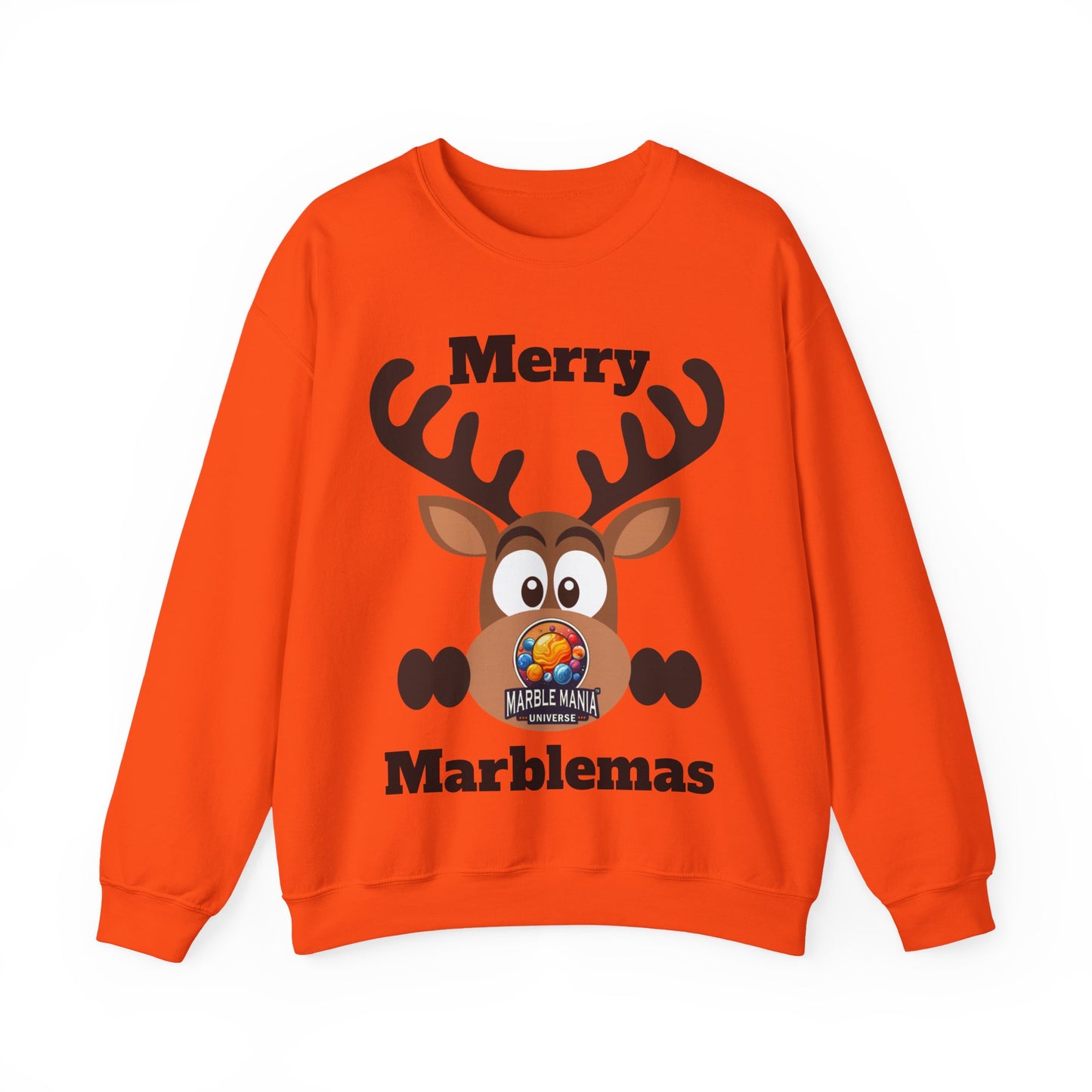 Merry Marblemas Crewneck Sweatshirt — Festive Reindeer Graphic Holiday Sweatshirt