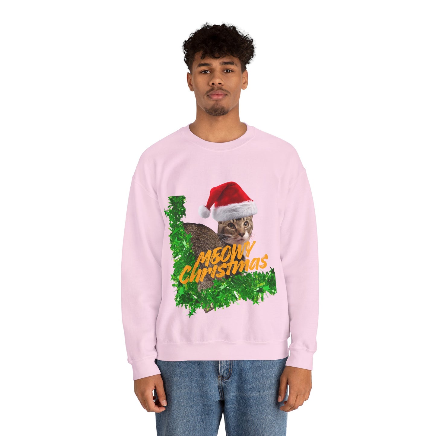 Christmas Cat Sweatshirt – “Meowy Christmas” Holiday Crewneck