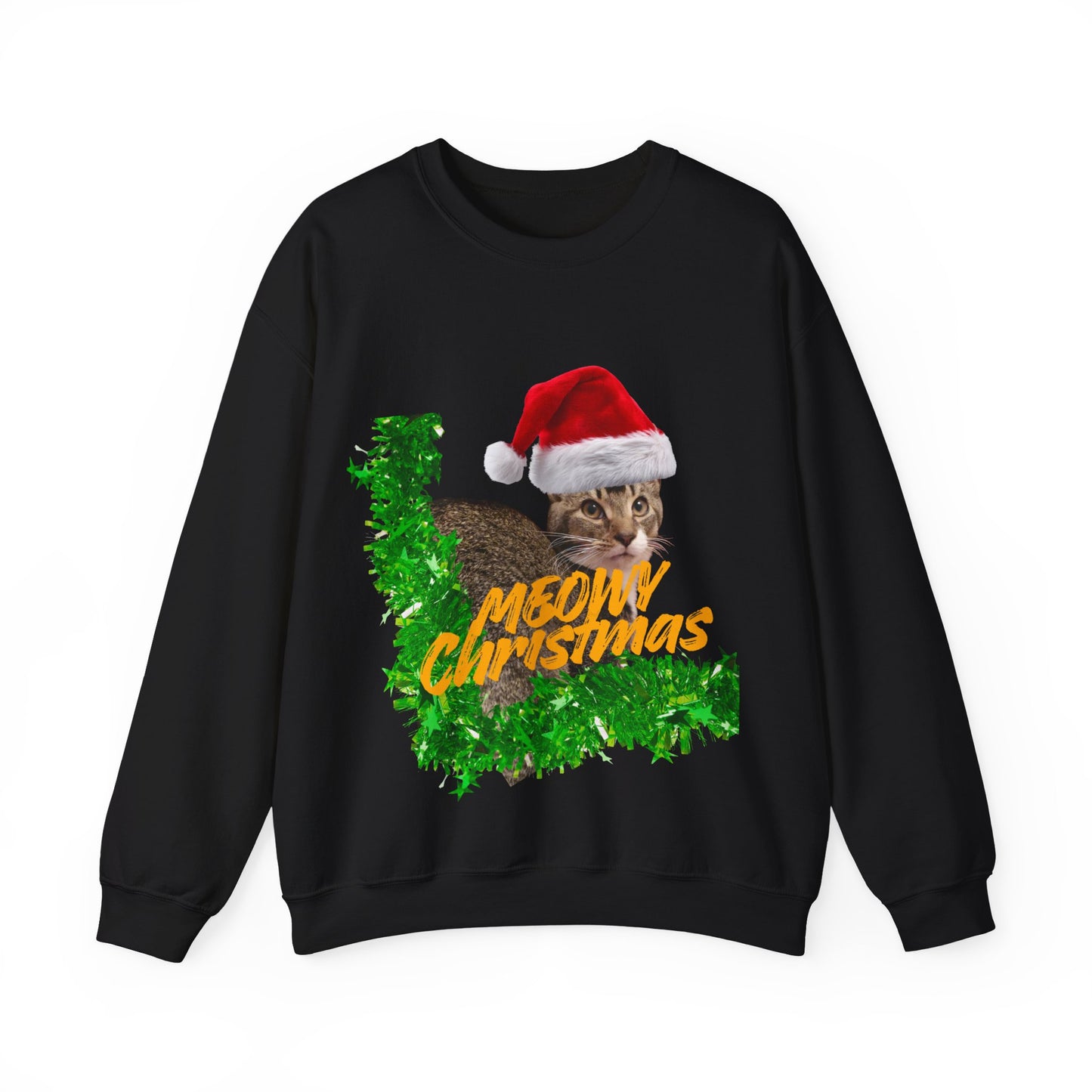 Christmas Cat Sweatshirt – “Meowy Christmas” Holiday Crewneck