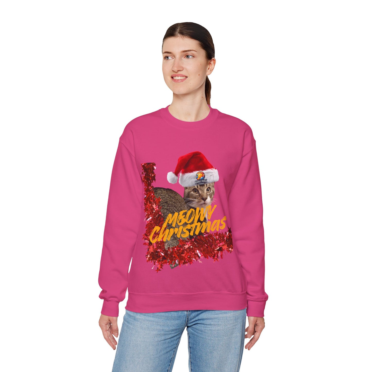 Christmas Cat Crewneck Sweatshirt — "Meowy Christmas" Holiday Sweatshirt