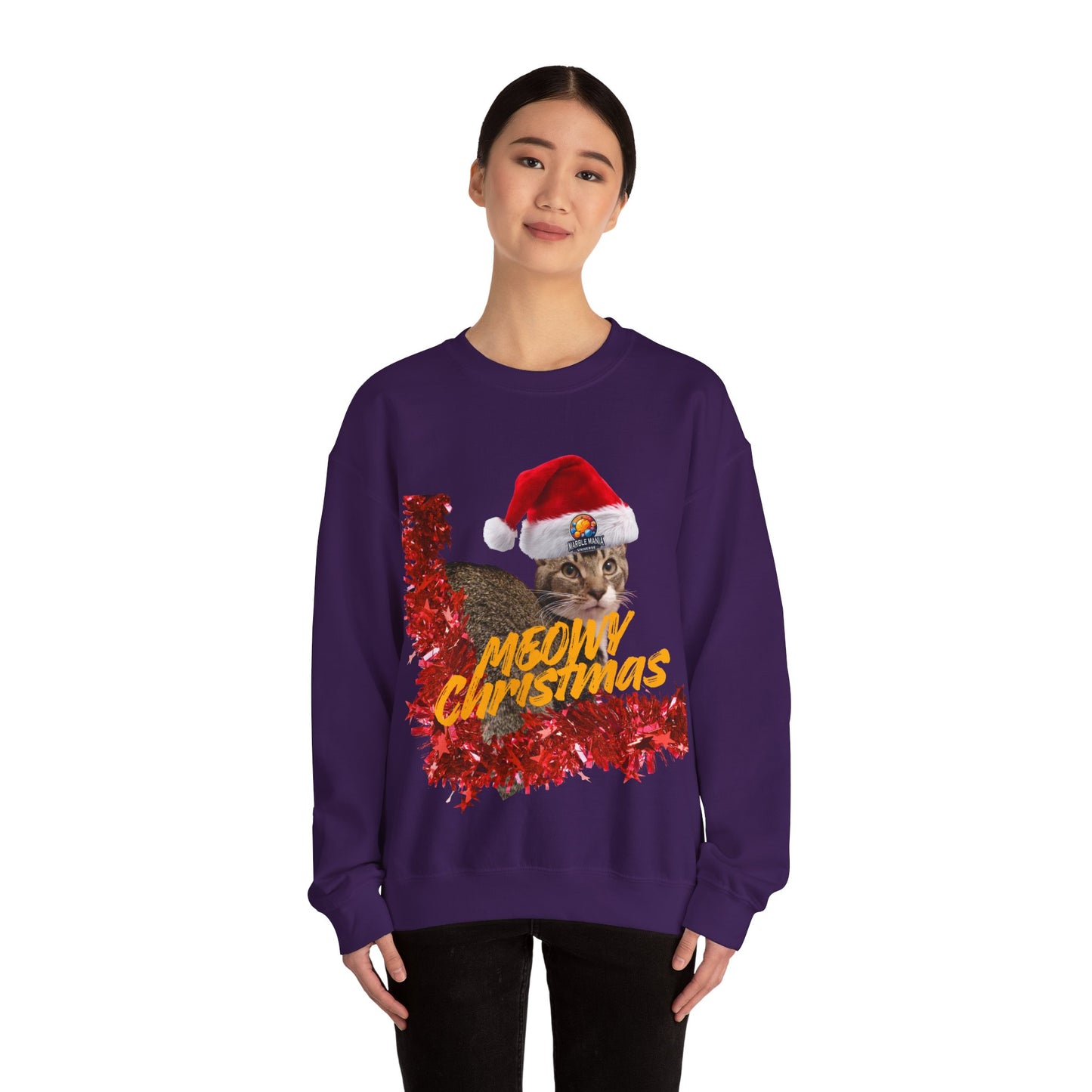 Christmas Cat Crewneck Sweatshirt — "Meowy Christmas" Holiday Sweatshirt