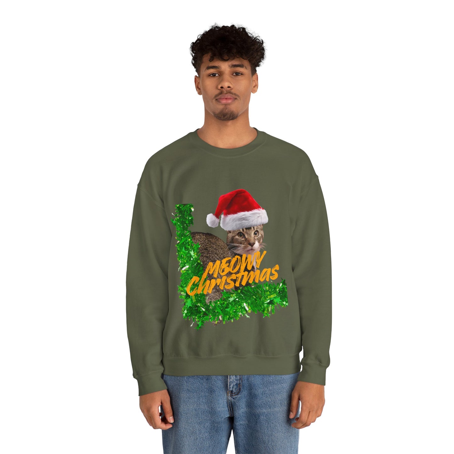 Christmas Cat Sweatshirt – “Meowy Christmas” Holiday Crewneck