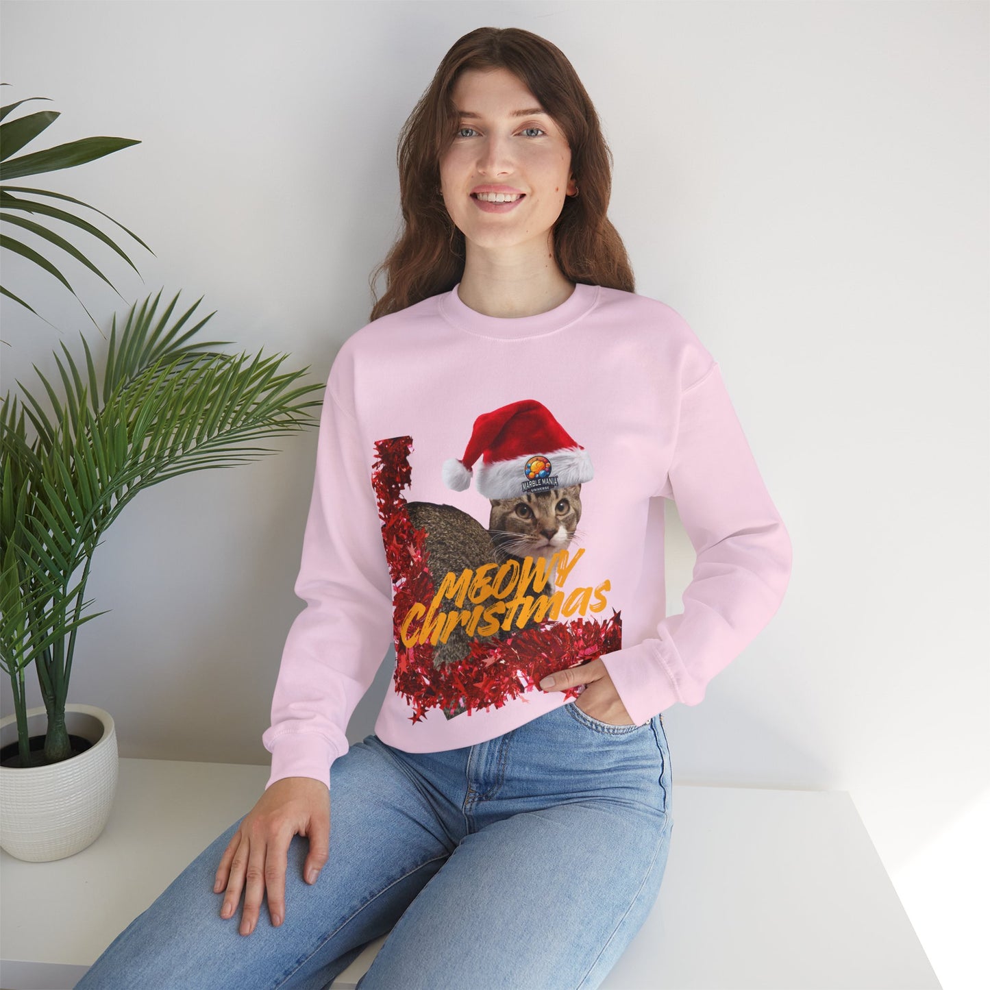 Christmas Cat Crewneck Sweatshirt — "Meowy Christmas" Holiday Sweatshirt