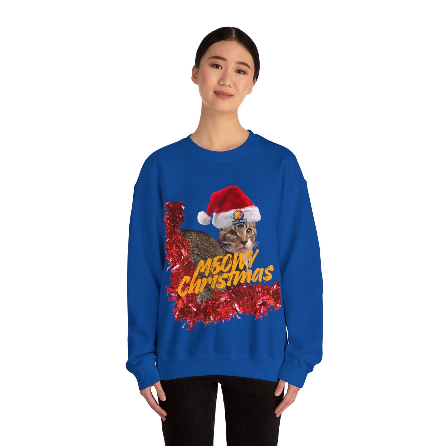 Christmas Cat Crewneck Sweatshirt — "Meowy Christmas" Holiday Sweatshirt