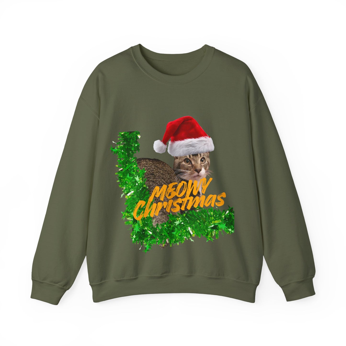 Christmas Cat Sweatshirt – “Meowy Christmas” Holiday Crewneck